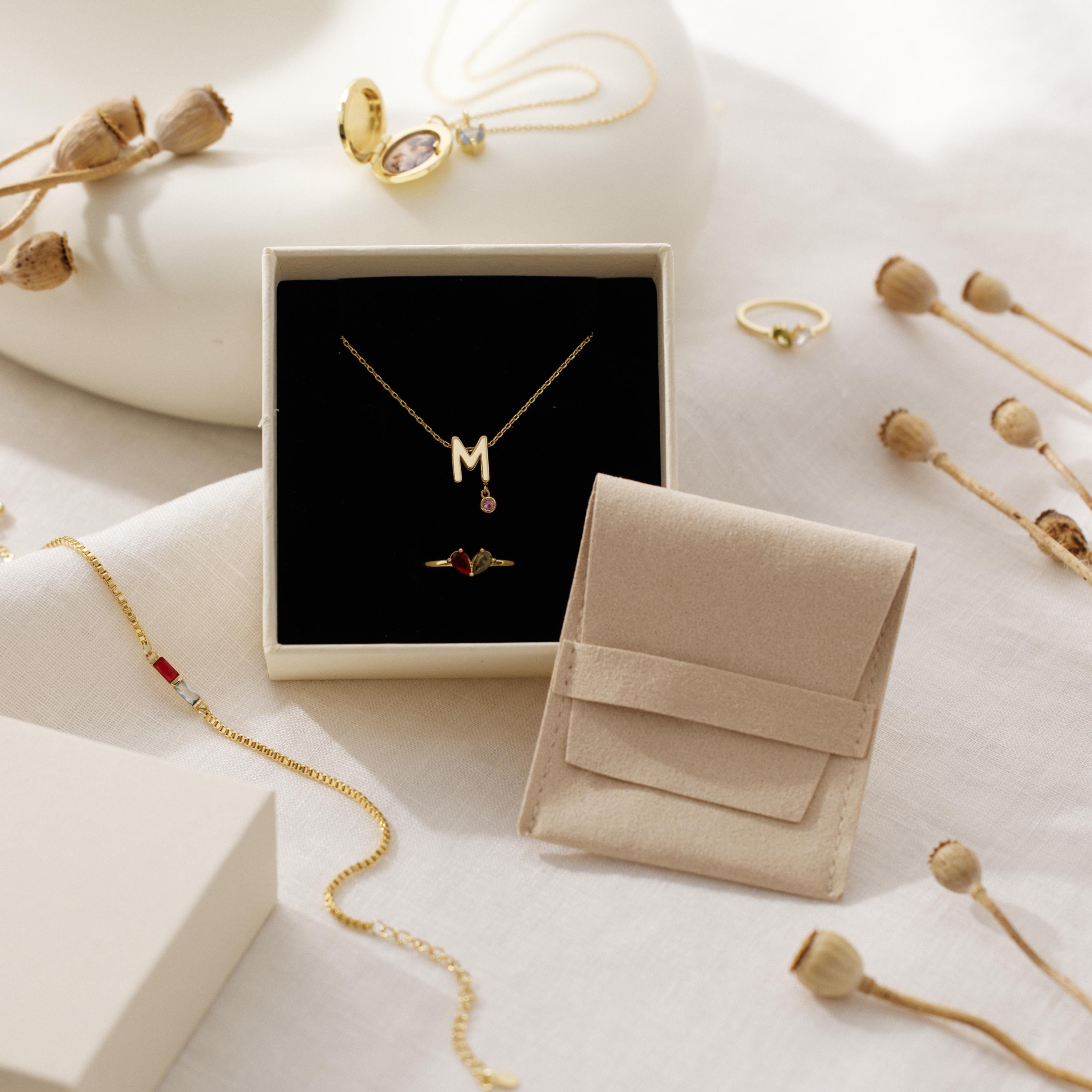 Dainty Two Heart Birthstone Couple Necklace in Gold Plated Brass