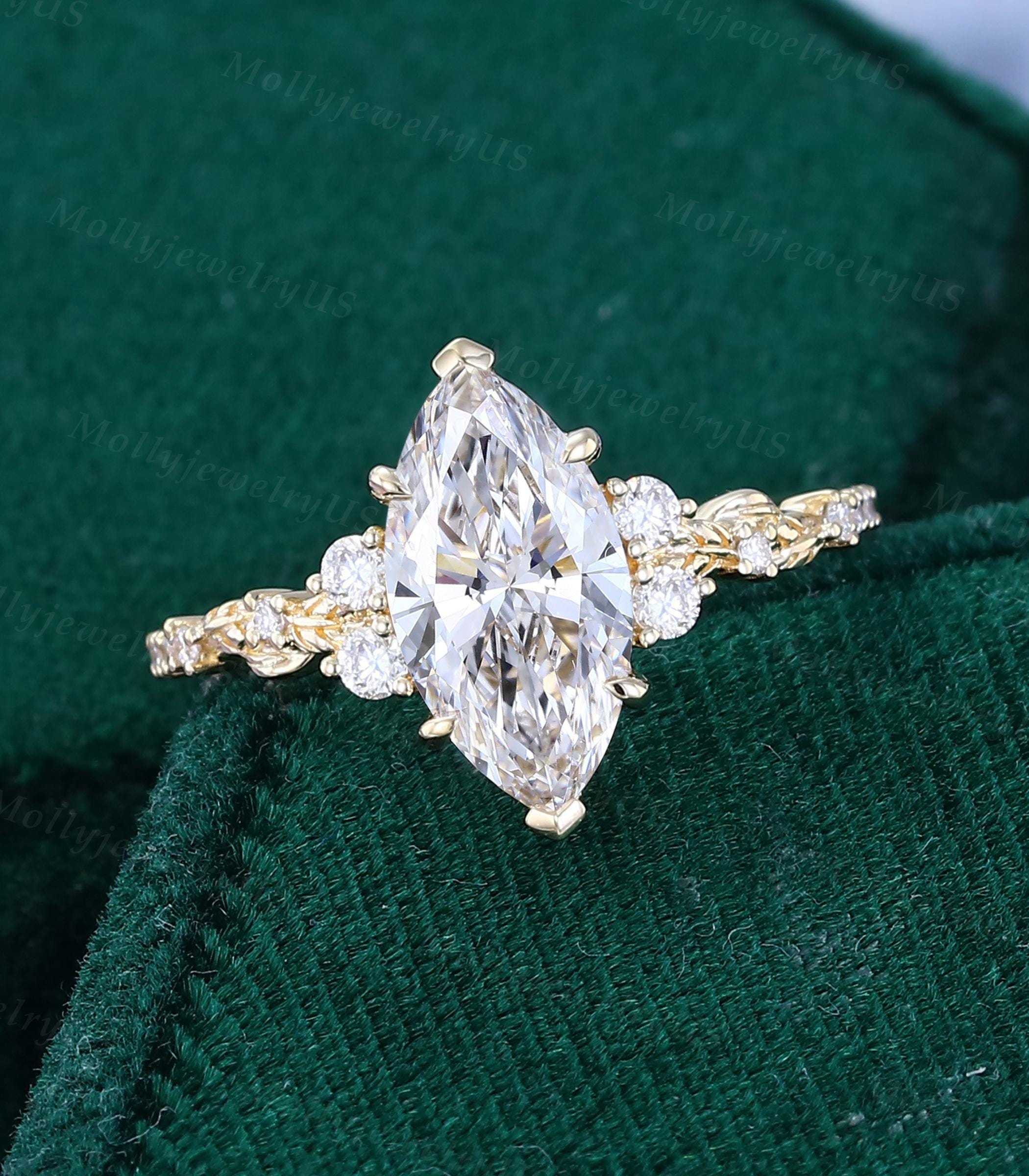 1.5CT Marquise Cut Lab Grown Diamond Engagement Ring in 14K Yellow Gold