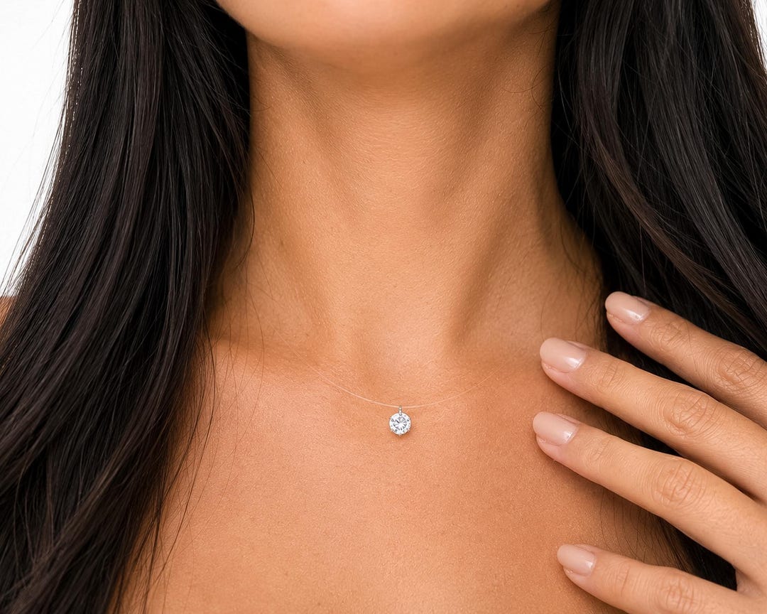 925 Sterling Silver Floating Cubic Zirconia Solitaire Choker
