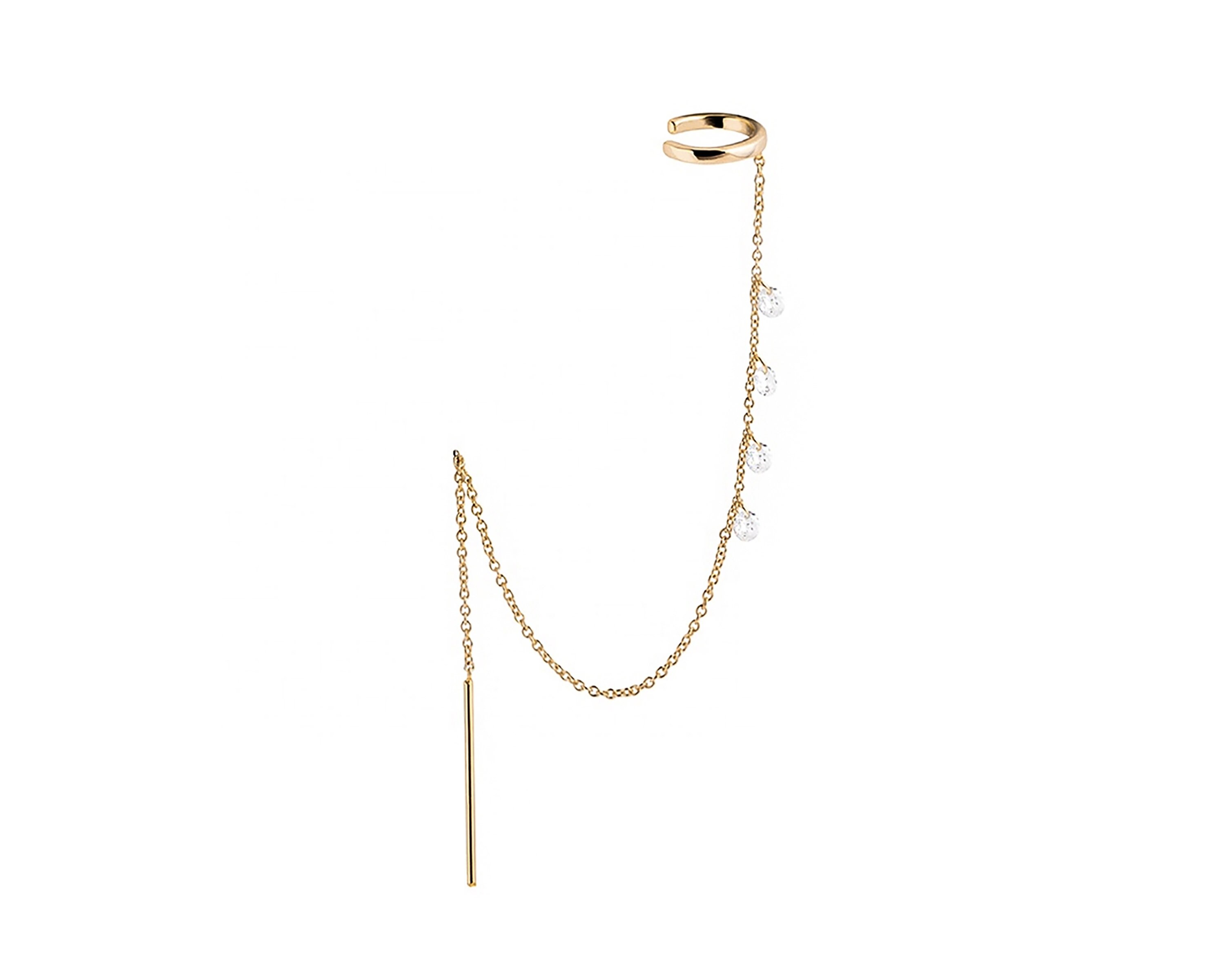 Threader Earring with Ear Cuff and Four Dangling CZ Stones