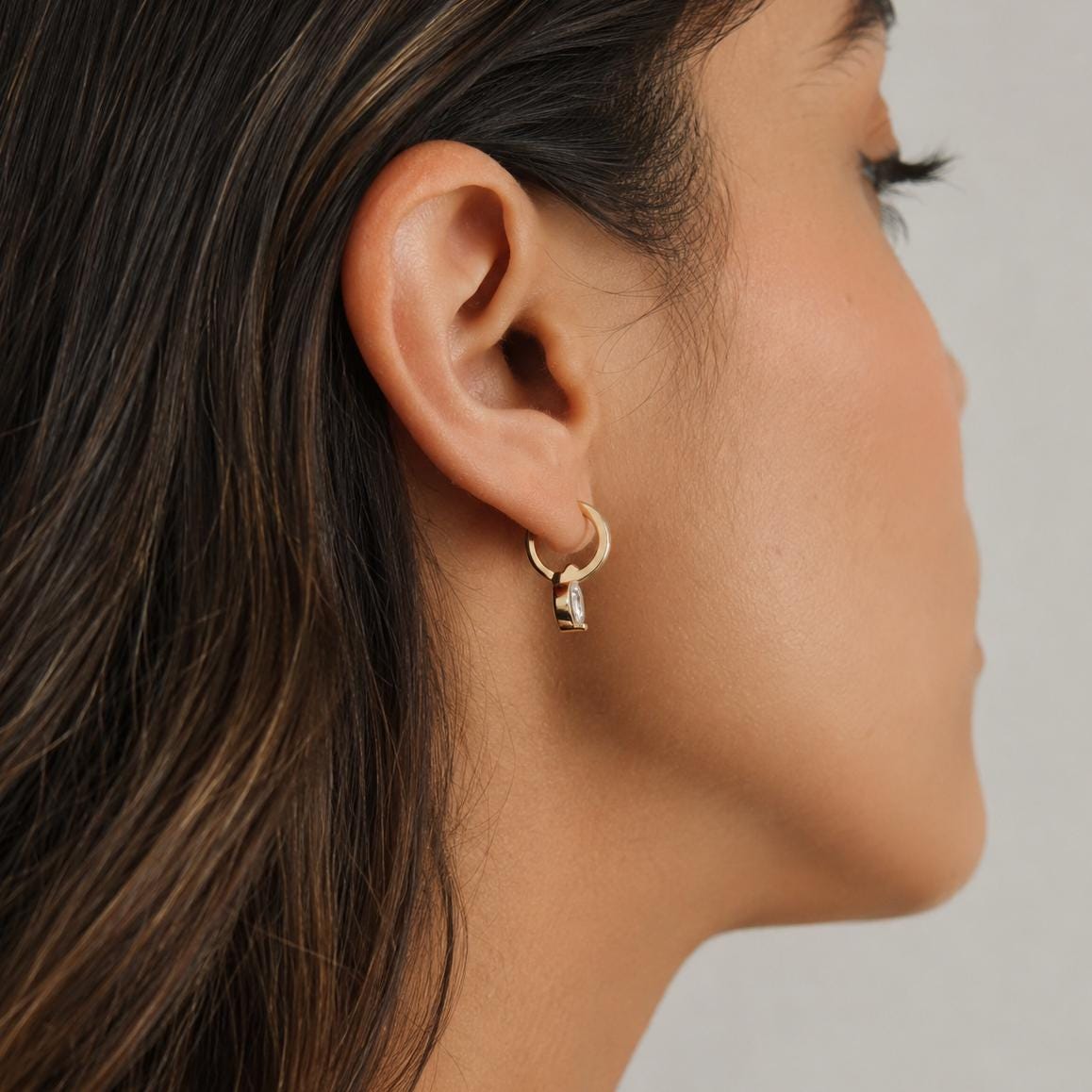 Round Cut Solitaire Drop Huggie Earrings in Gold or Silver