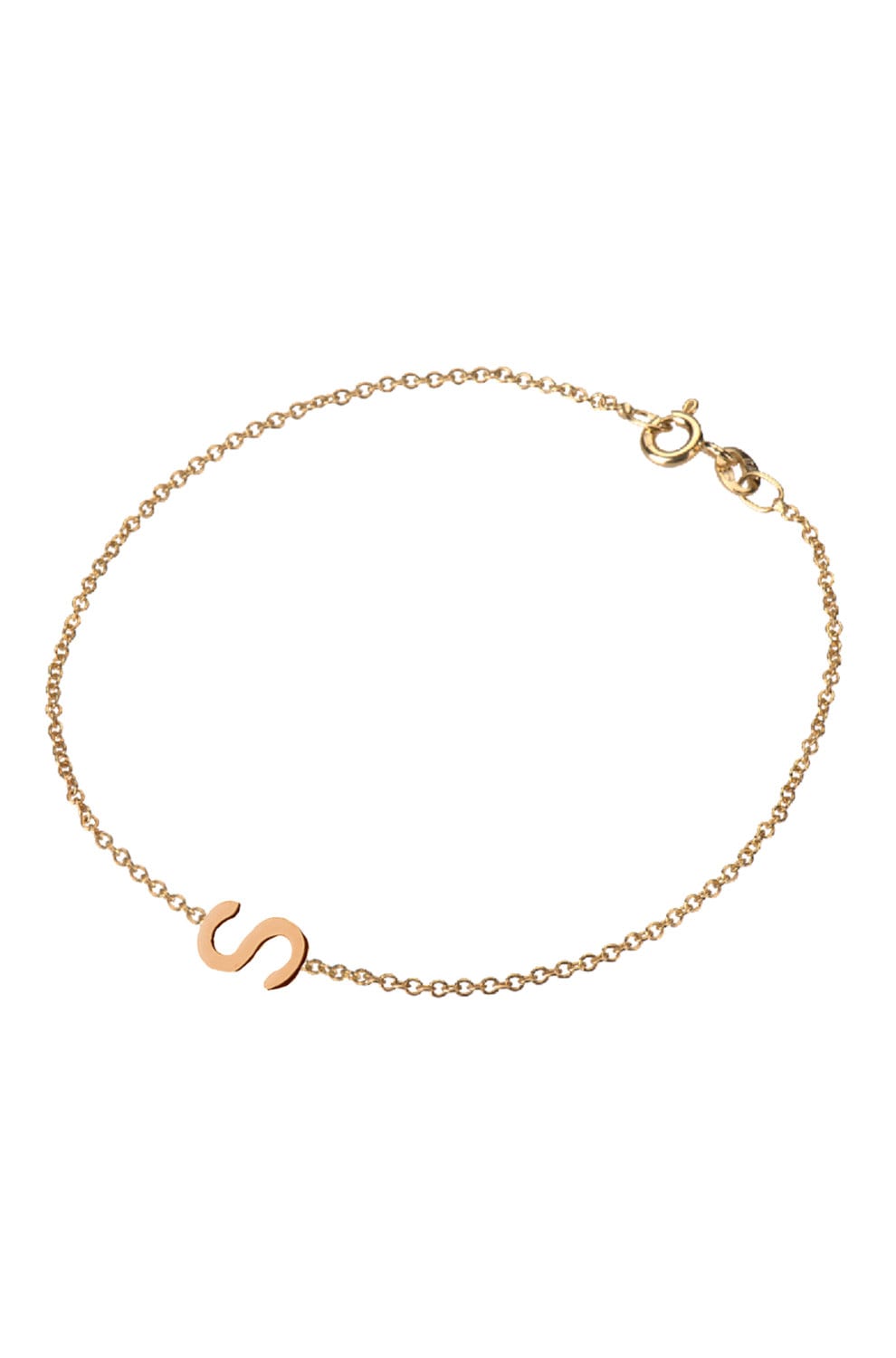 14K Gold Initial Letter Bracelet on a Cable Link Chain