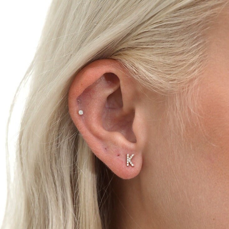 14K Gold Capital Letter Diamond Stud Earrings