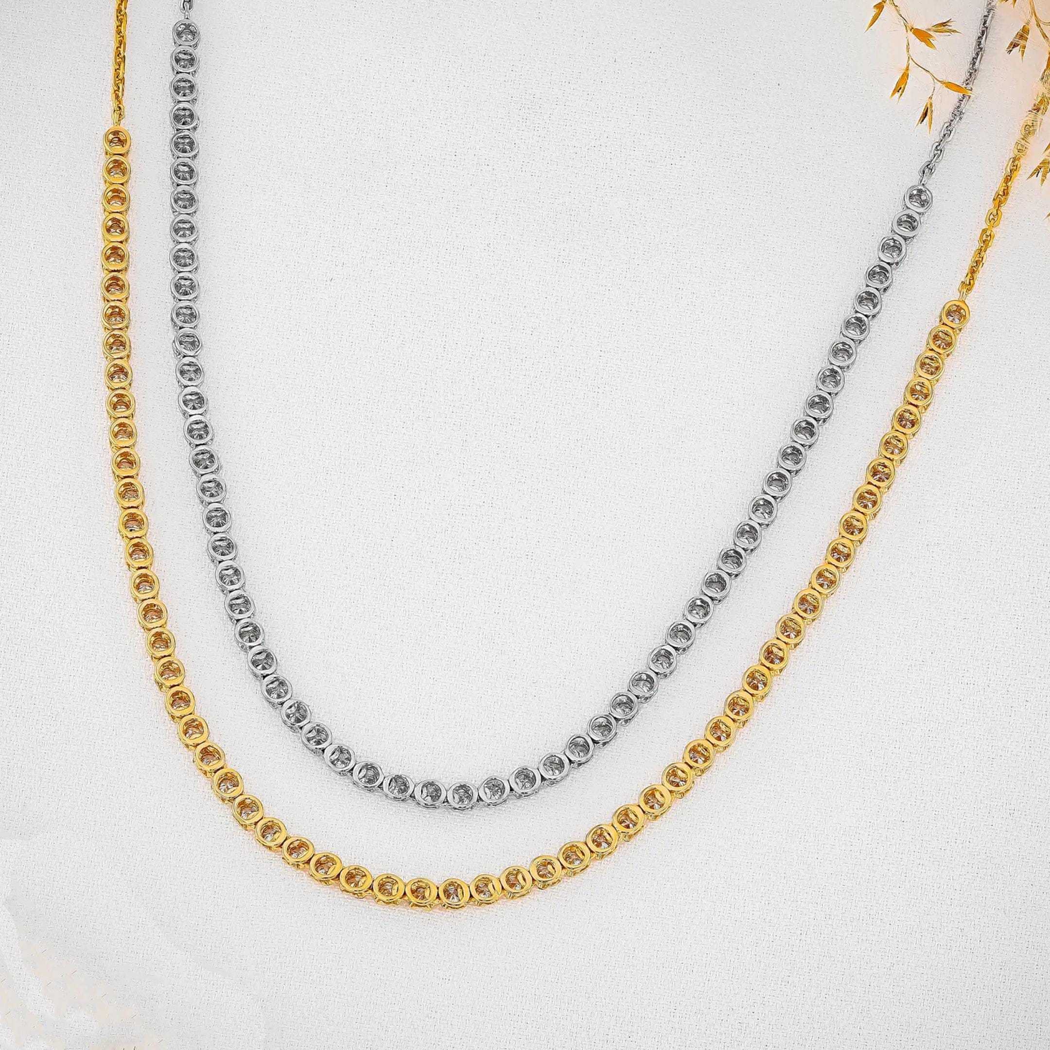 14K Gold Natural Diamond Tennis Choker Necklace with Adjustable Drawstring