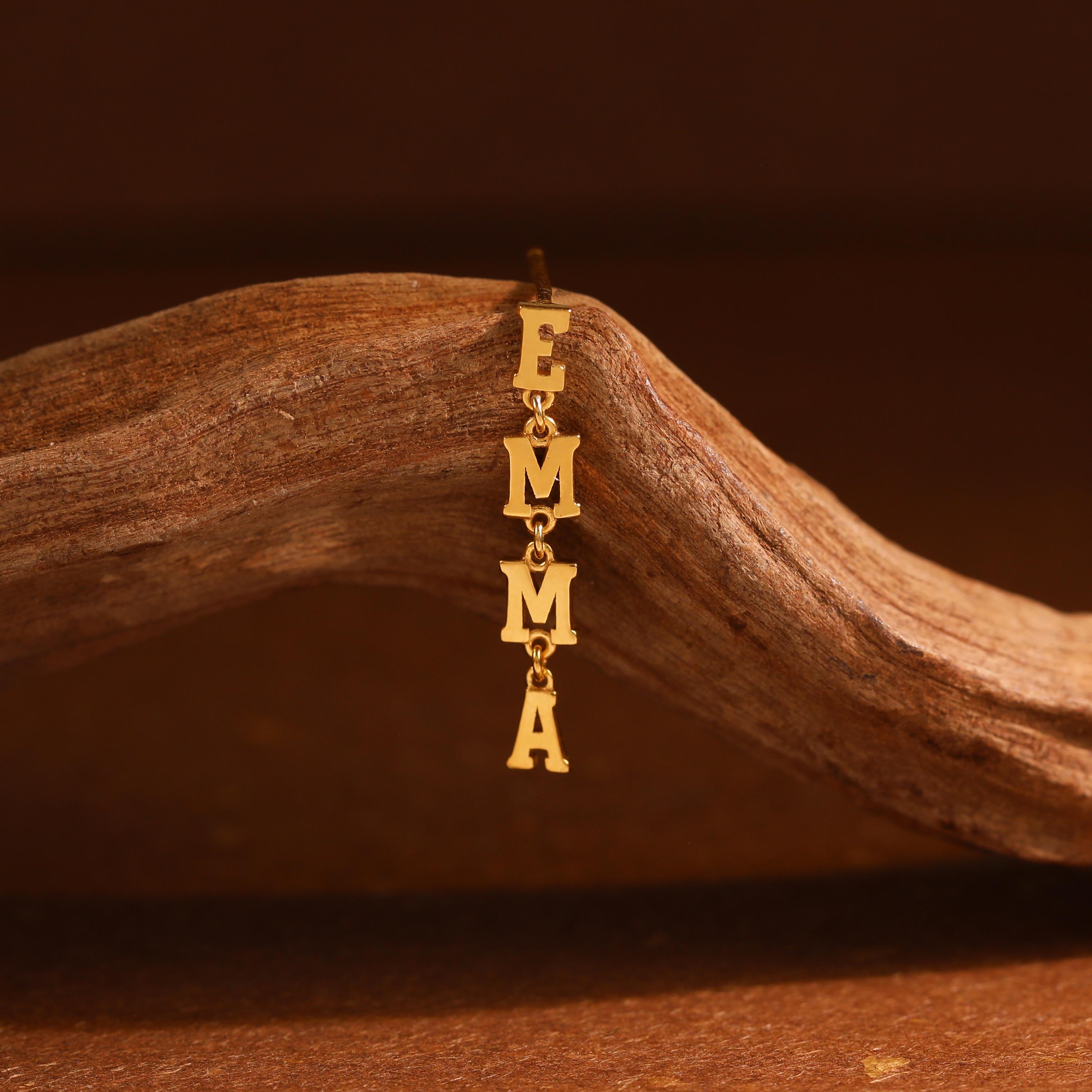 Dainty Custom Name Letter Drop Earrings in Gold or Silver