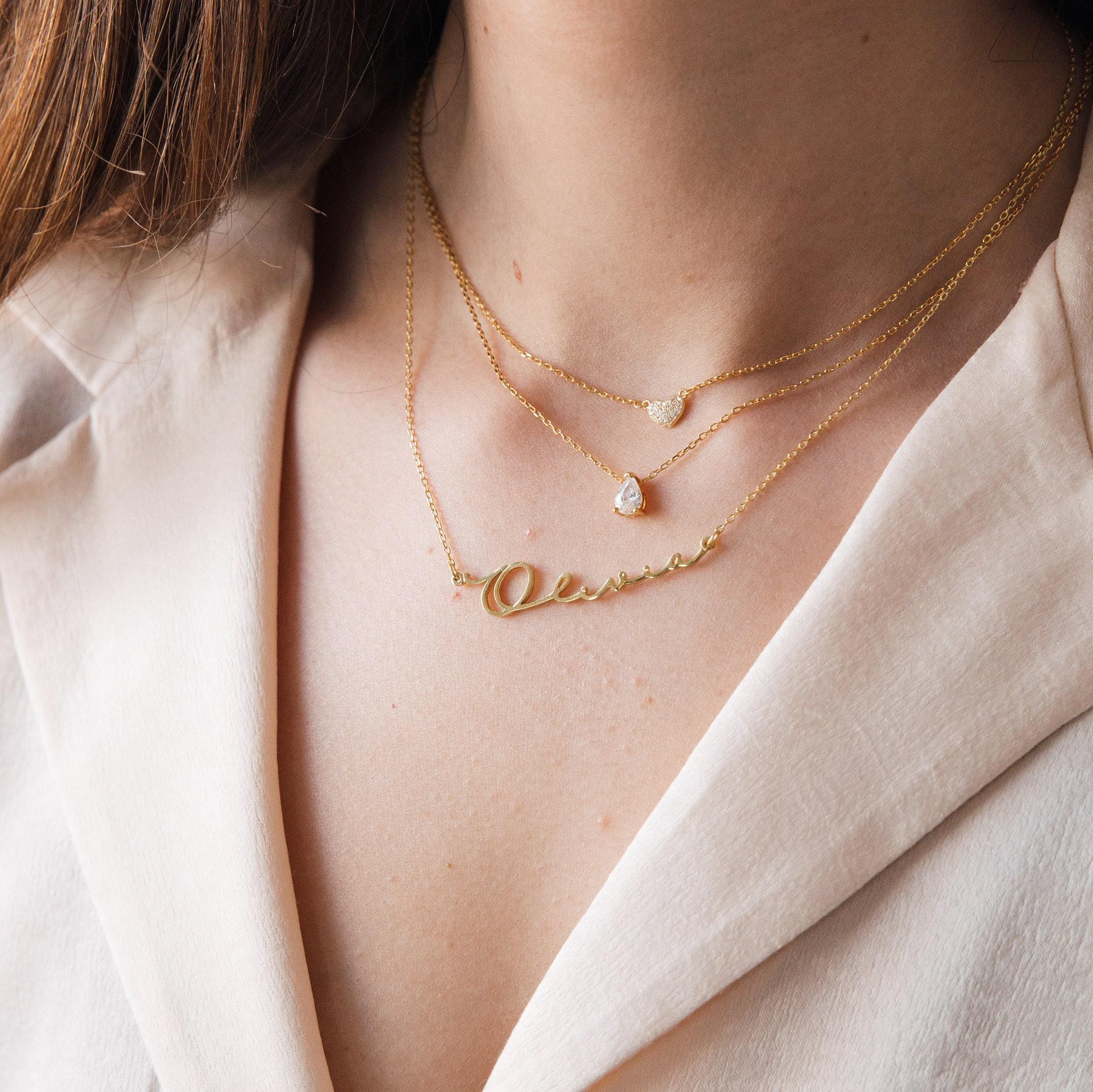 Pear Cut Teardrop Pendant Necklace in 925 Sterling Silver, 18K Gold Plated