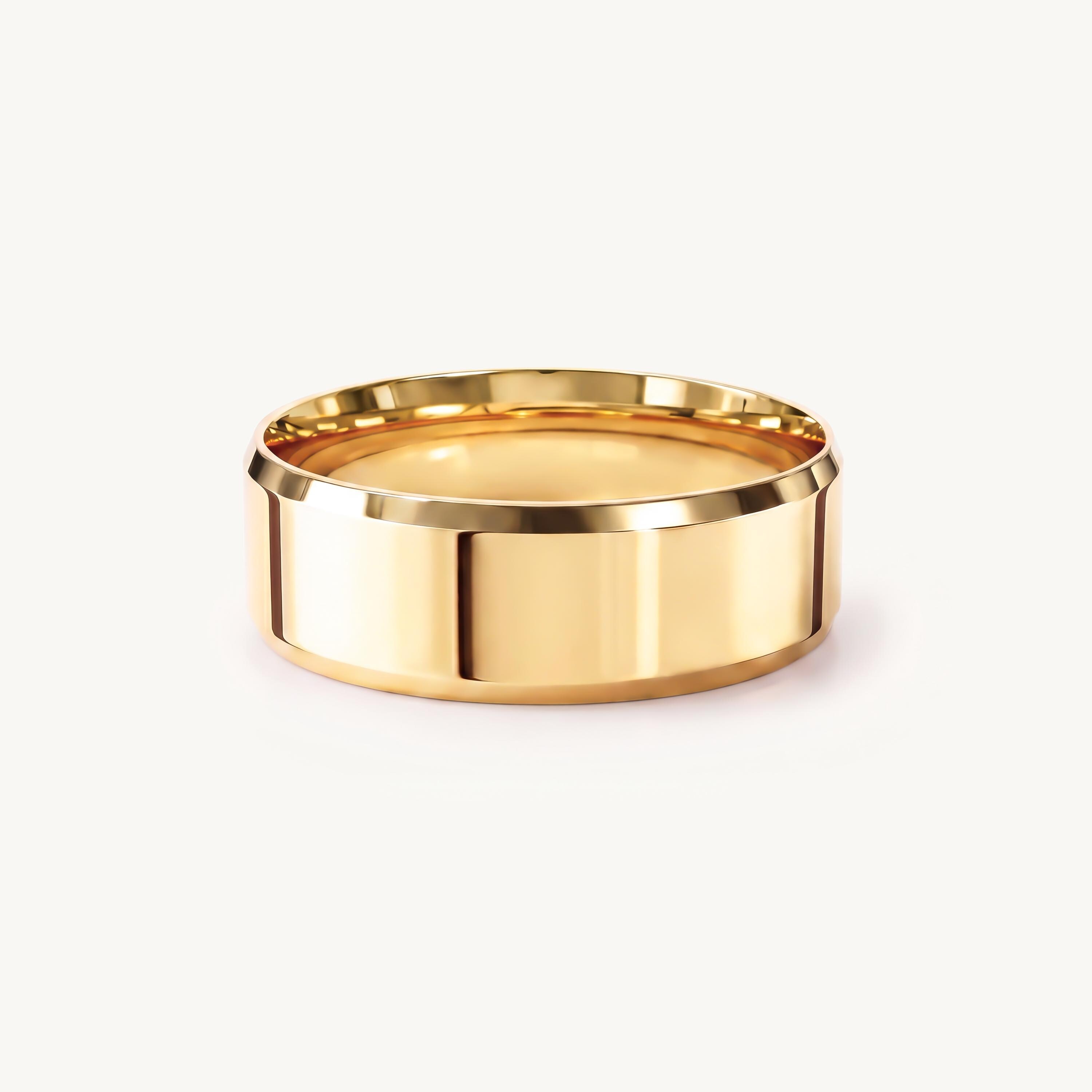 14k Gold Beveled Edge Flat Wedding Band, 2mm to 8mm
