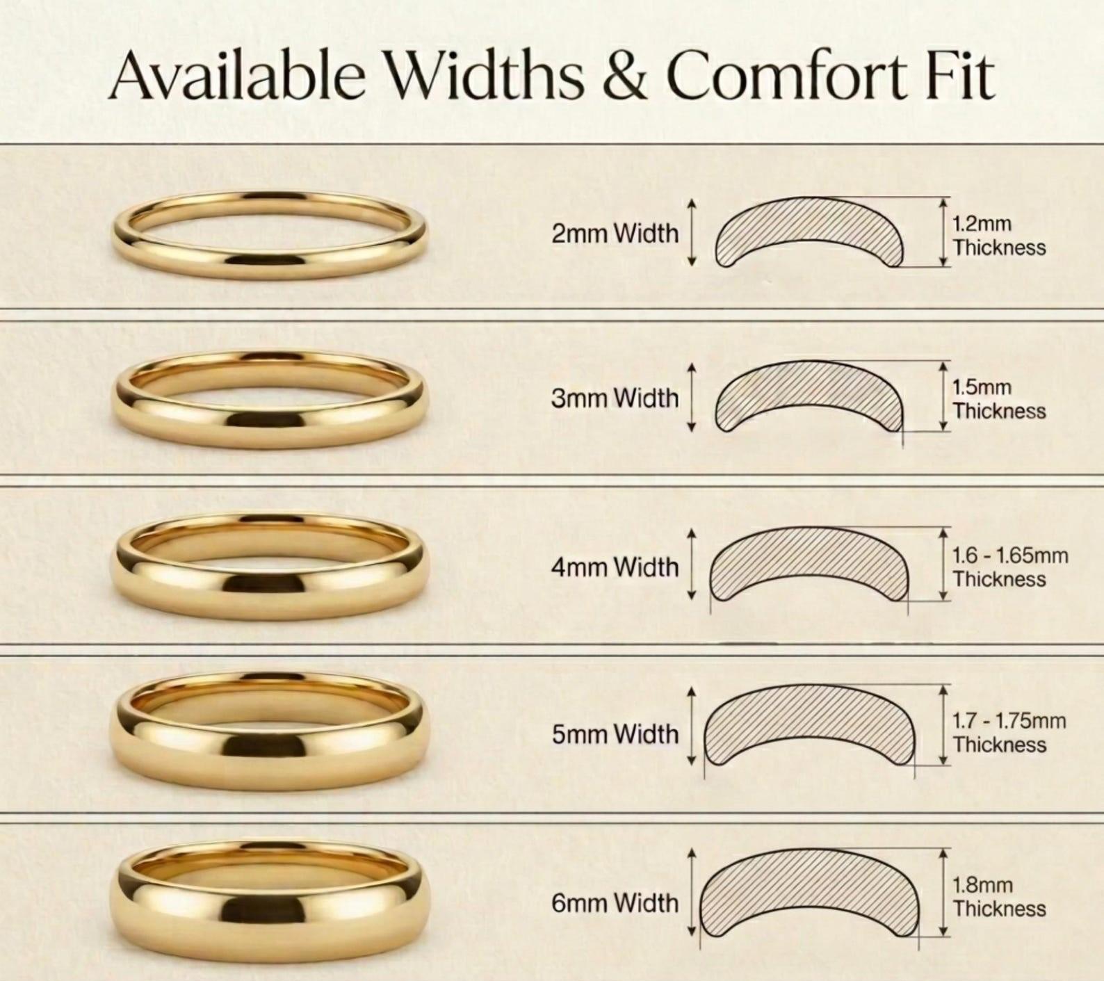 18K Solid Gold Thin Wedding Band, 1mm to 6mm Minimalist