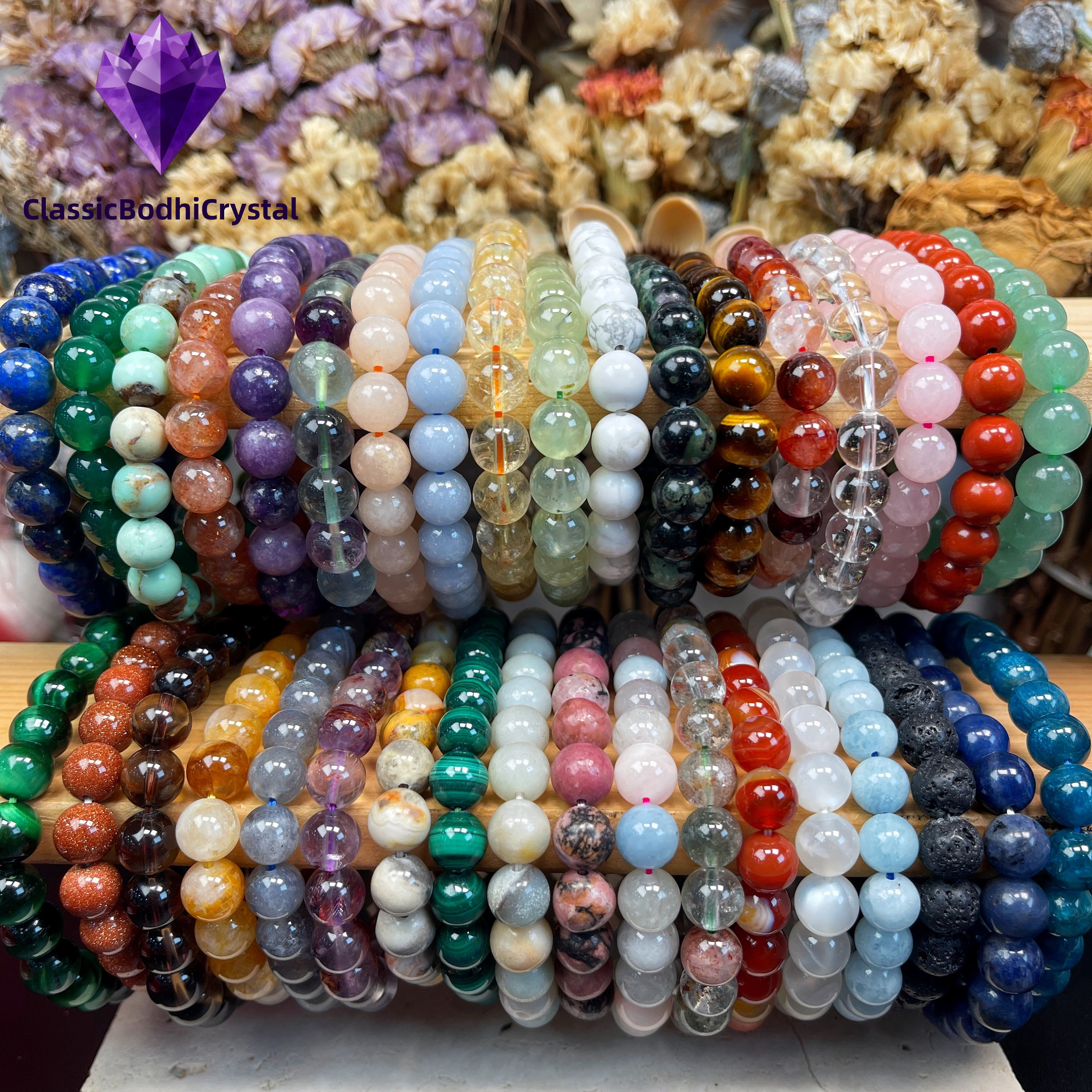 Handmade Natural Gemstone Beaded Bracelet, 6mm to 10mm