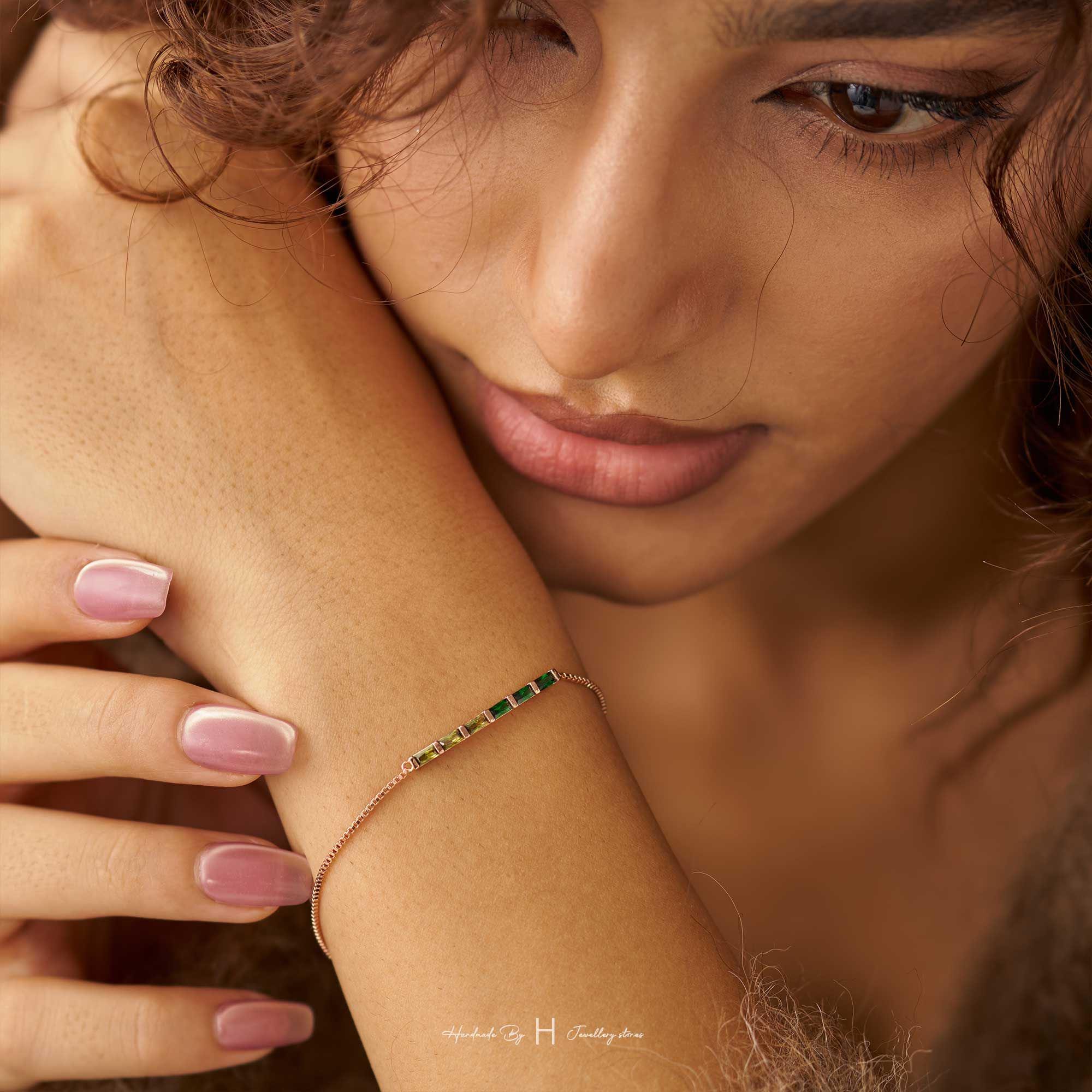 Custom Baguette Birthstone Bracelet in Rose Gold or Silver Plated Copper