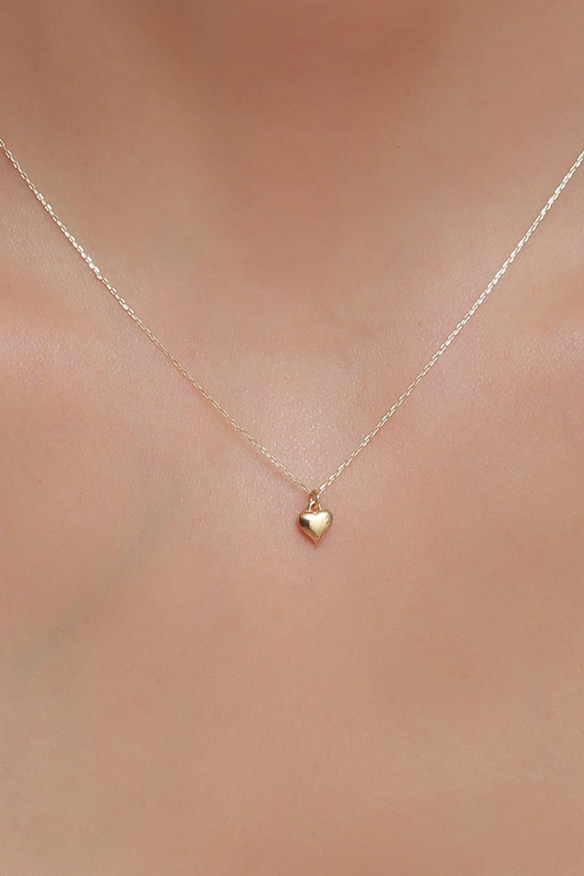 14K Solid Gold Dainty Heart Necklace with Minimalist Love Pendant