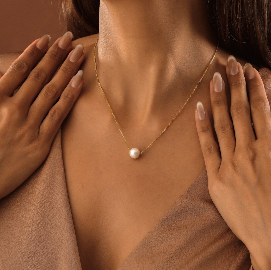 14K Gold Freshwater Pearl Necklace, Adjustable Chain