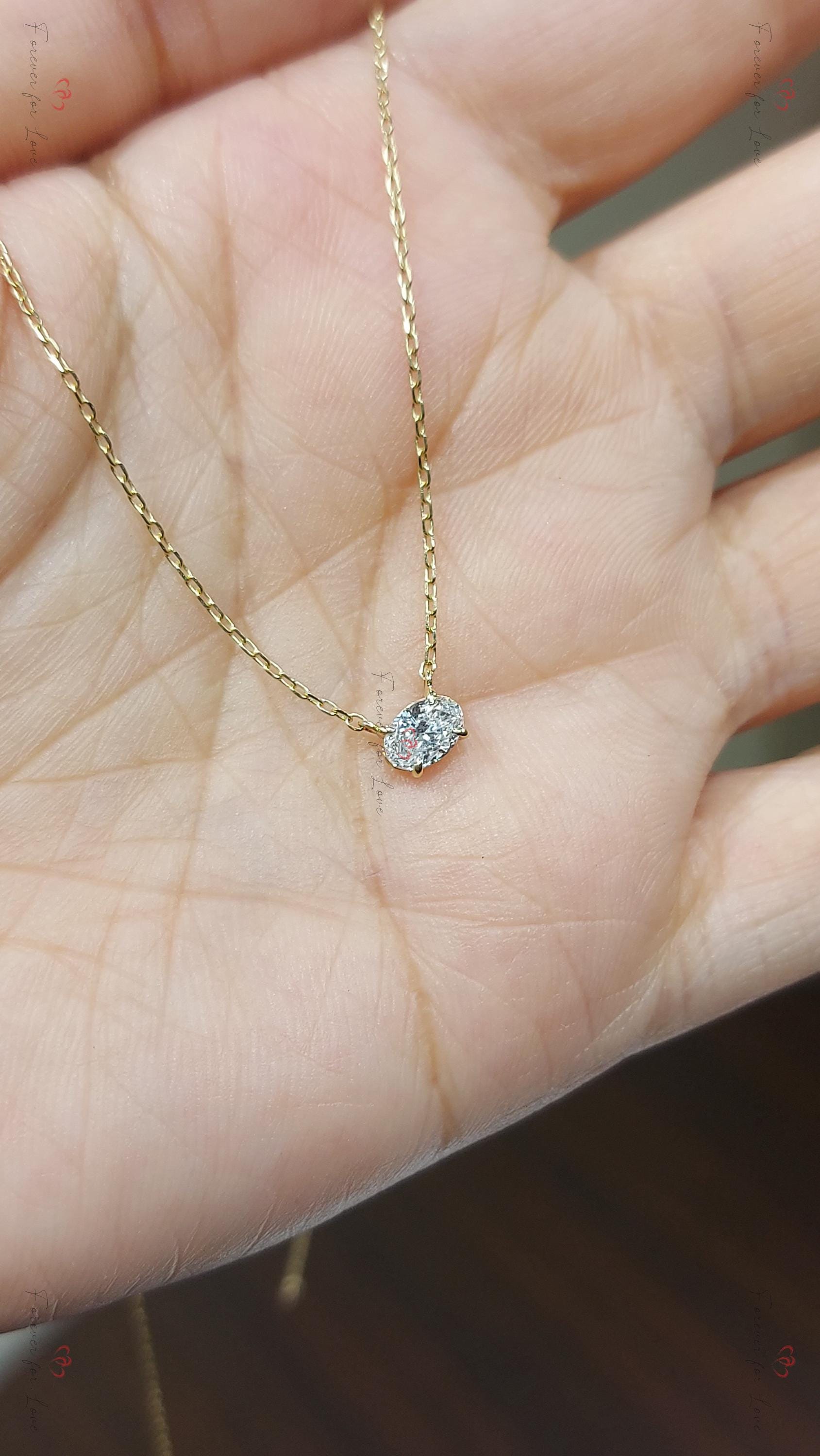 0.5ct Oval Diamond Necklace in 14K Yellow Gold