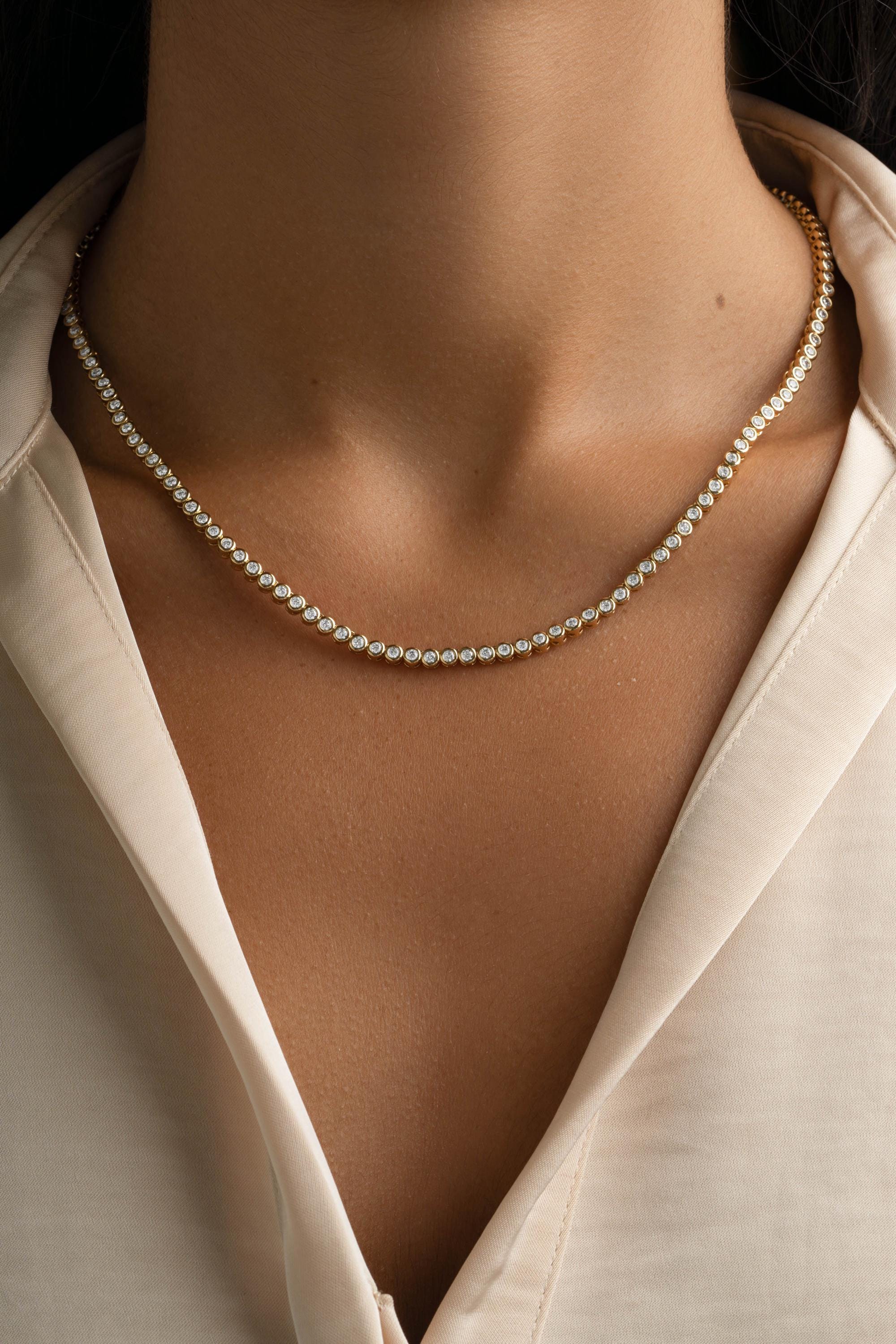 Round Bezel Cubic Zirconia Tennis Necklace with 2.5mm Stones