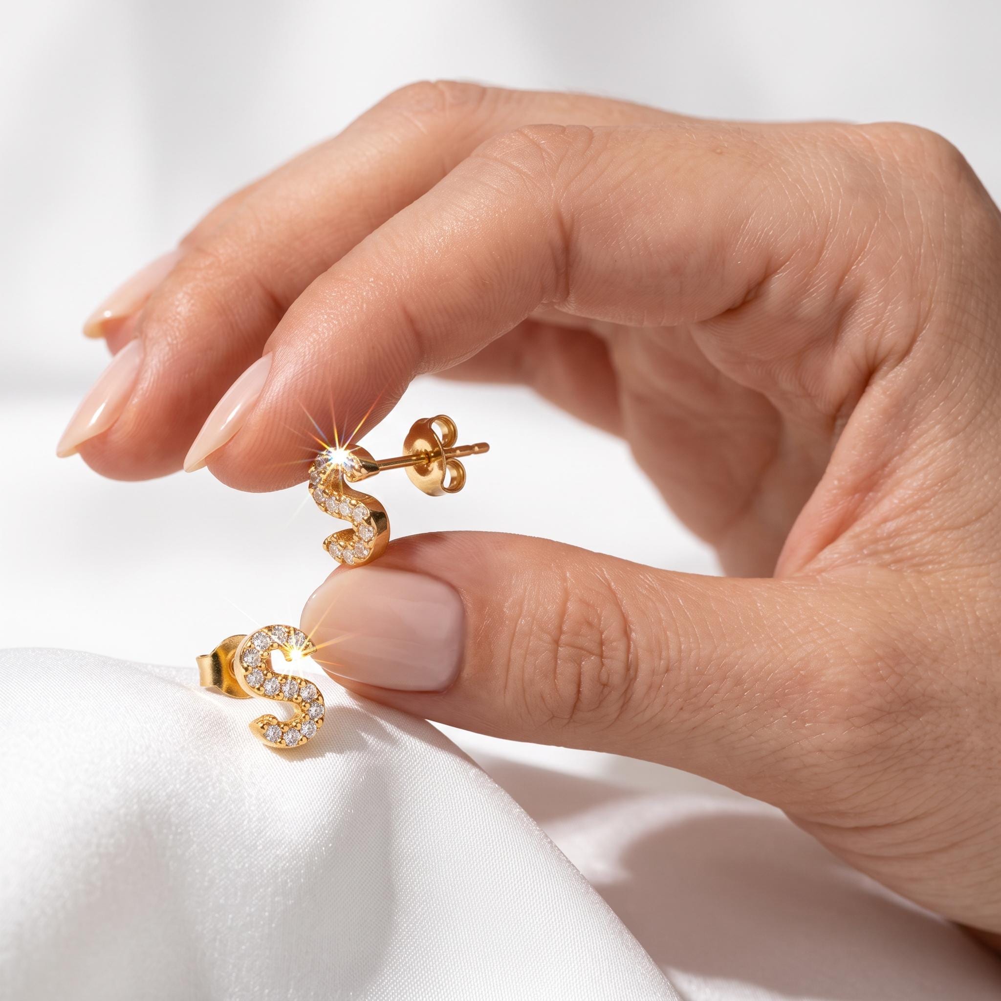 Petite Initial Stud Earrings with Zircon Accents