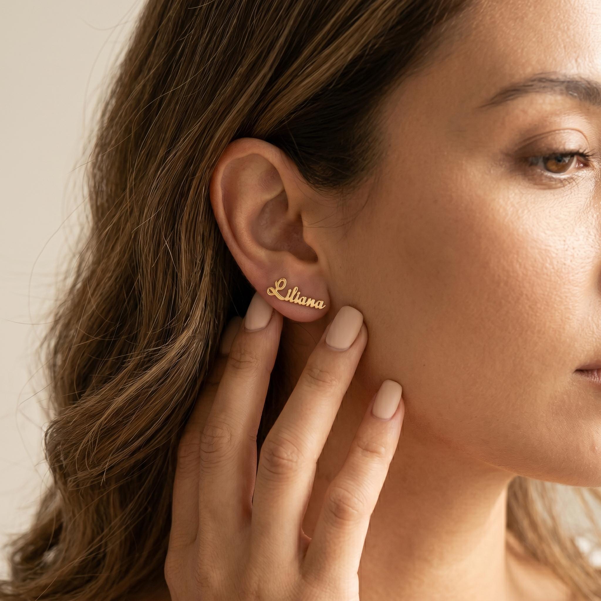 Personalized Name Stud Earrings in Sterling Silver or Copper with 18K Gold Plating