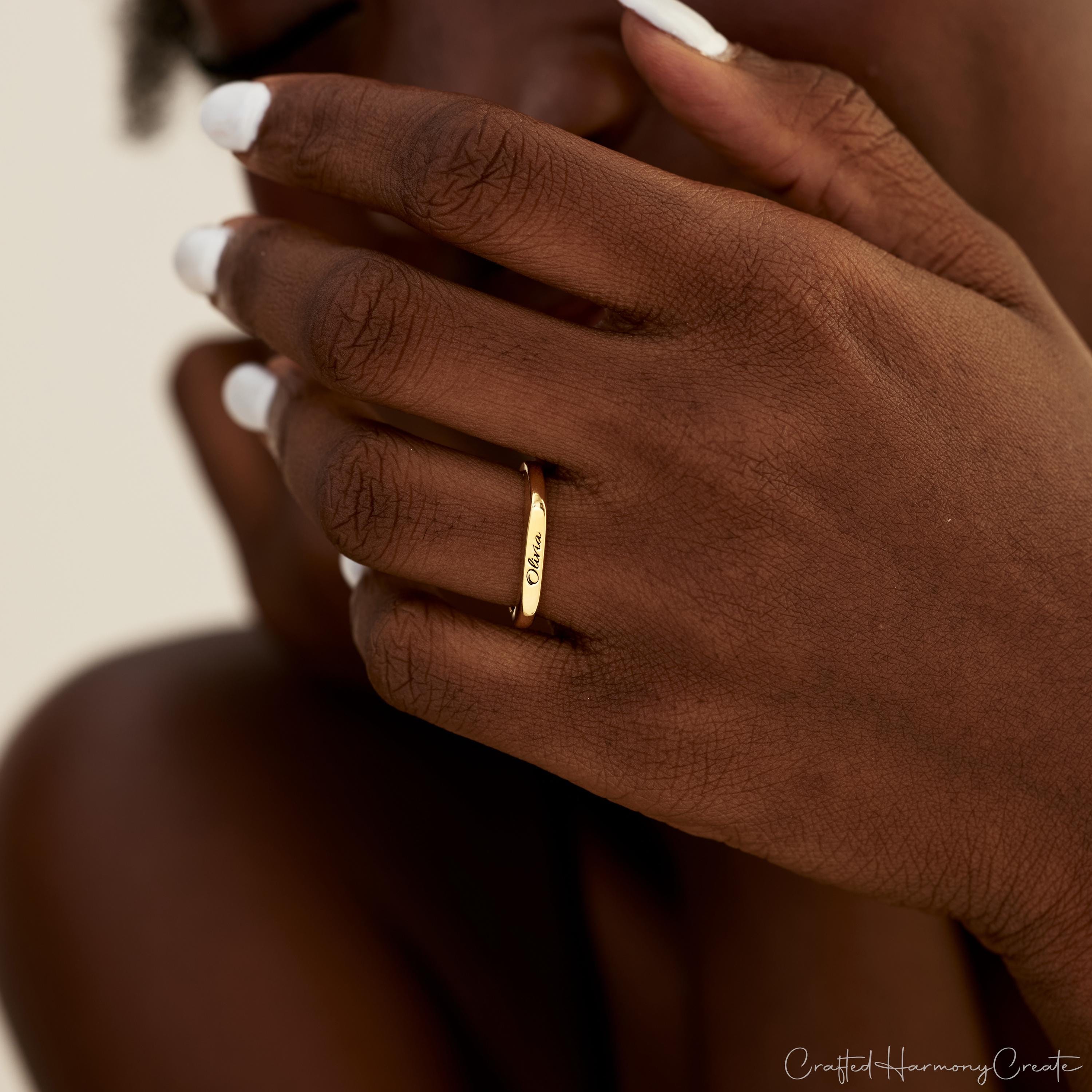 Custom Engraved Name Ring, Dainty Stackable Band