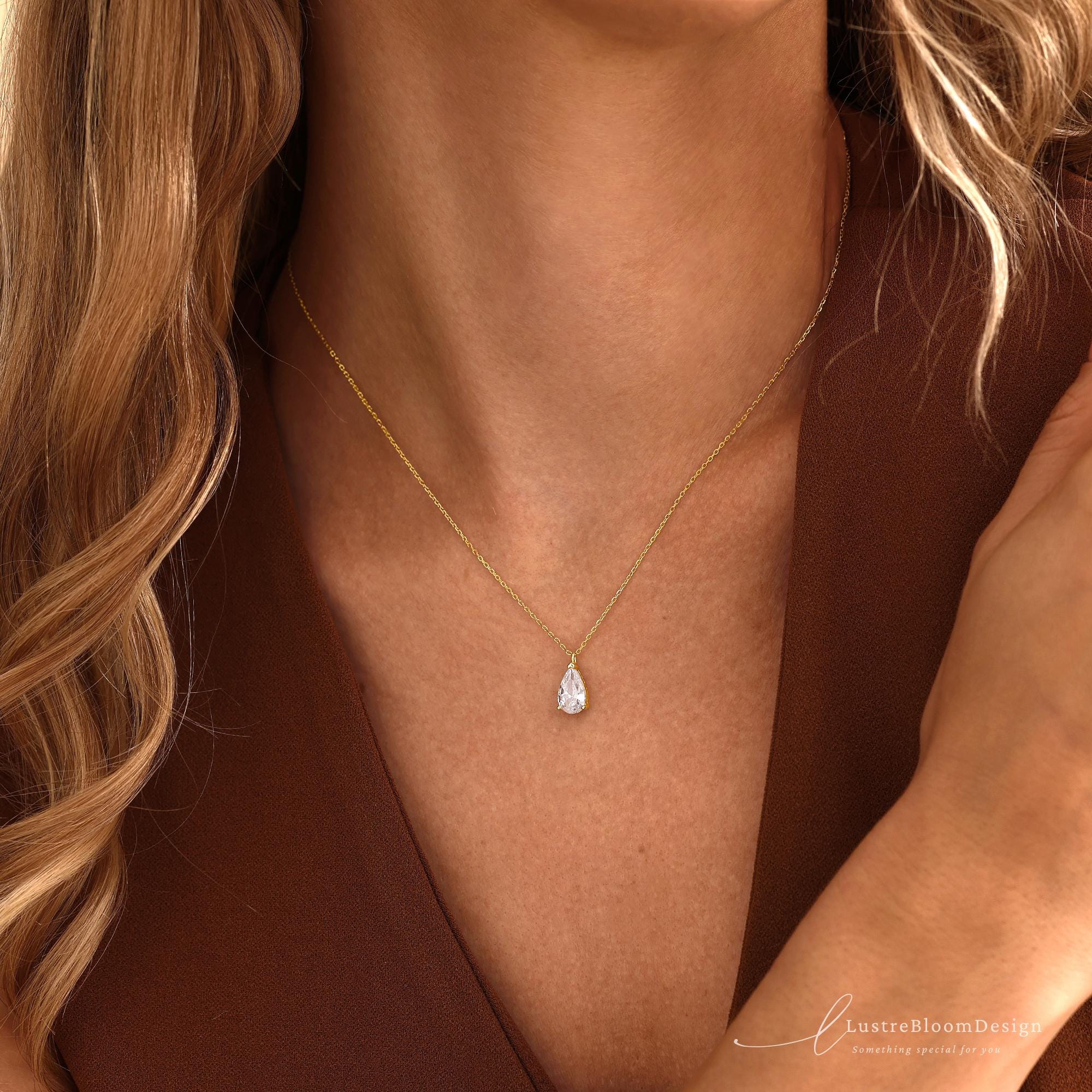 Minimalist Teardrop Necklace in Sterling Silver with Pear Cut Zirconia