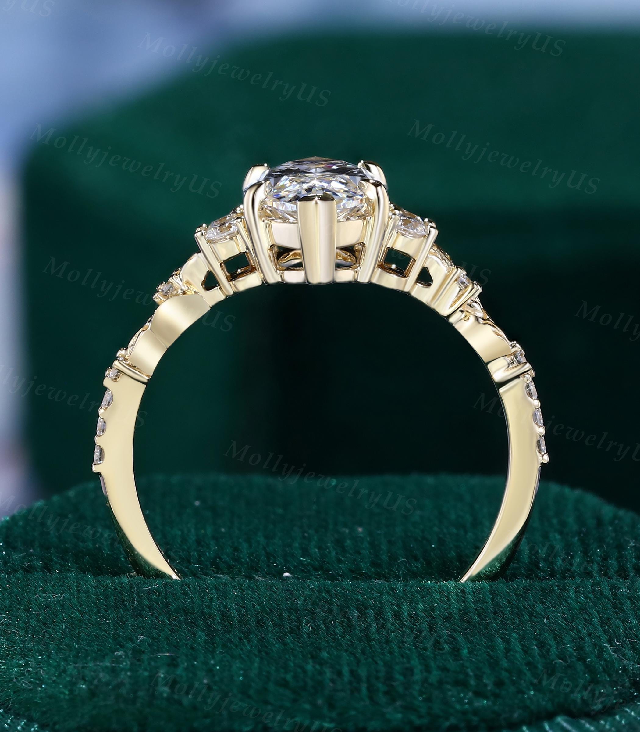 1.5CT Marquise Cut Lab Grown Diamond Engagement Ring in 14K Yellow Gold