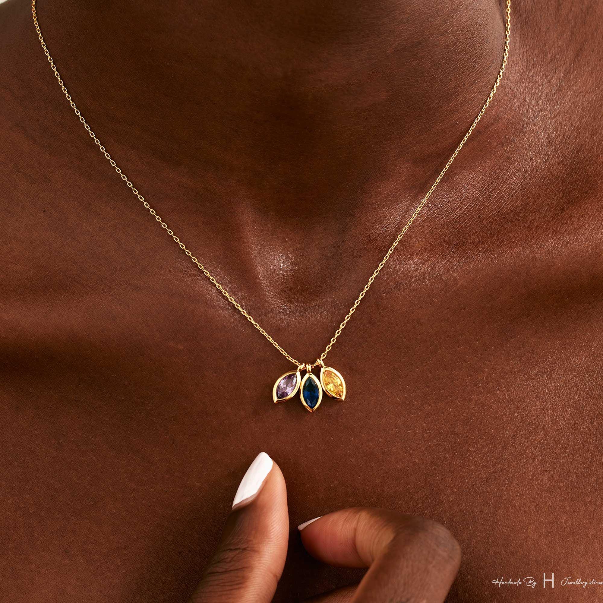 Custom Marquise Leaf Birthstone Necklace