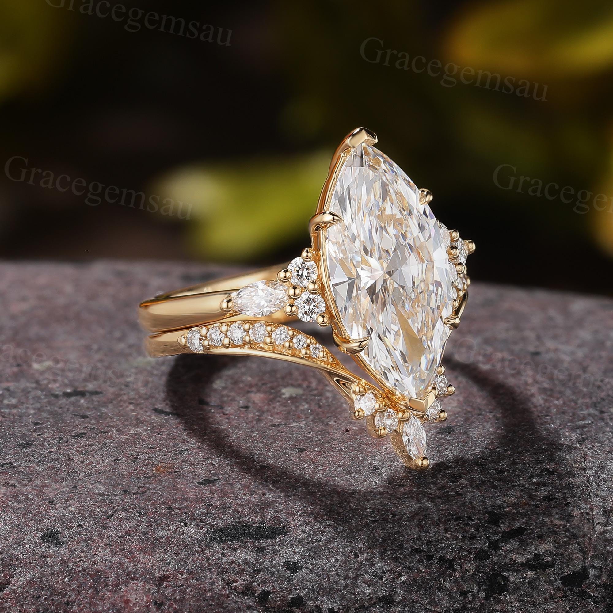 Marquise Lab Grown Diamond Bridal Set, Cluster Prong Filigree