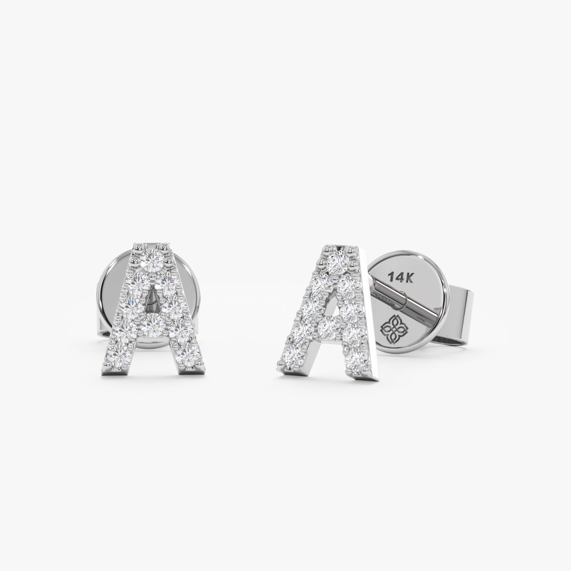 14K Gold Capital Letter Diamond Stud Earrings