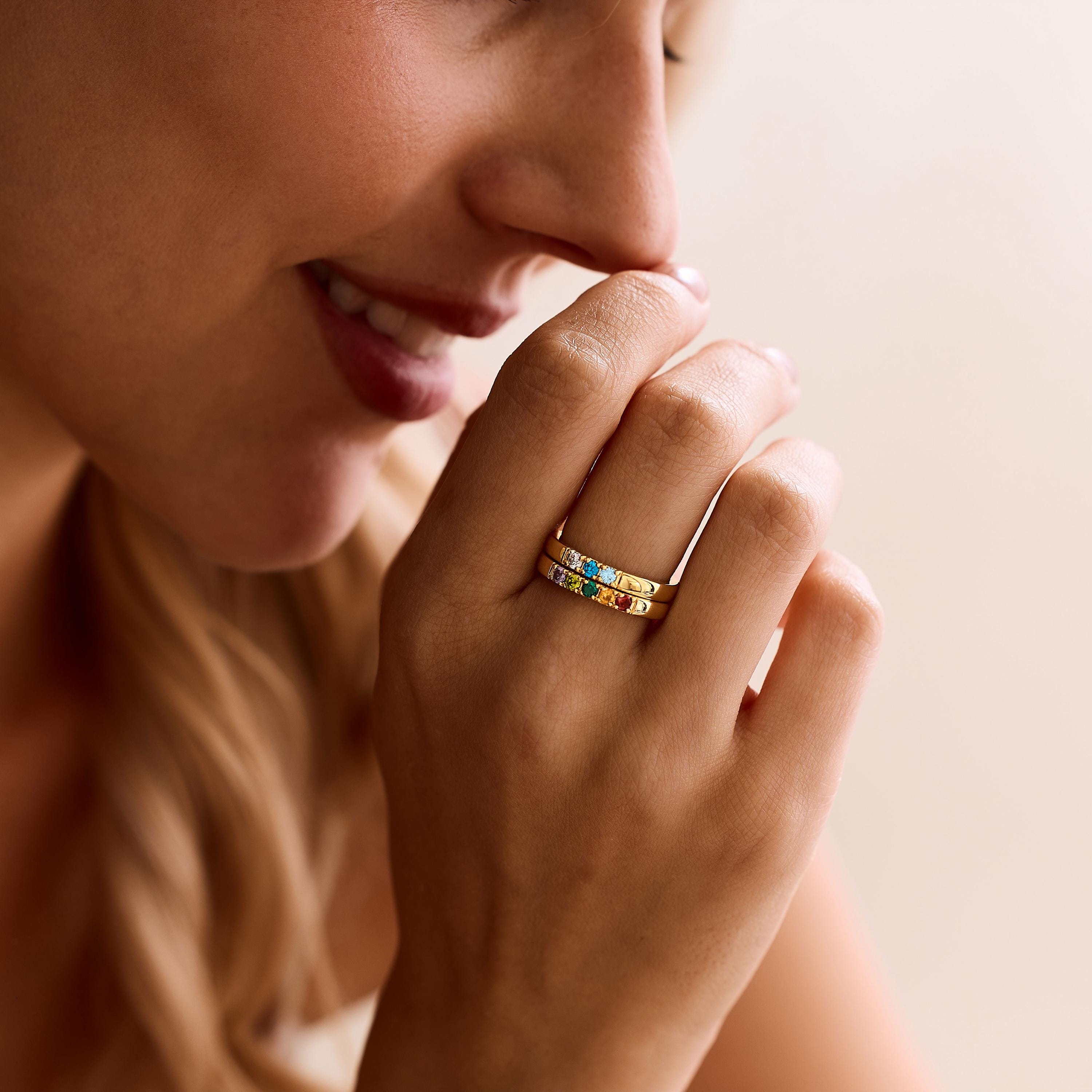 Personalized Birthstone Ring with Hidden Inner Engraving