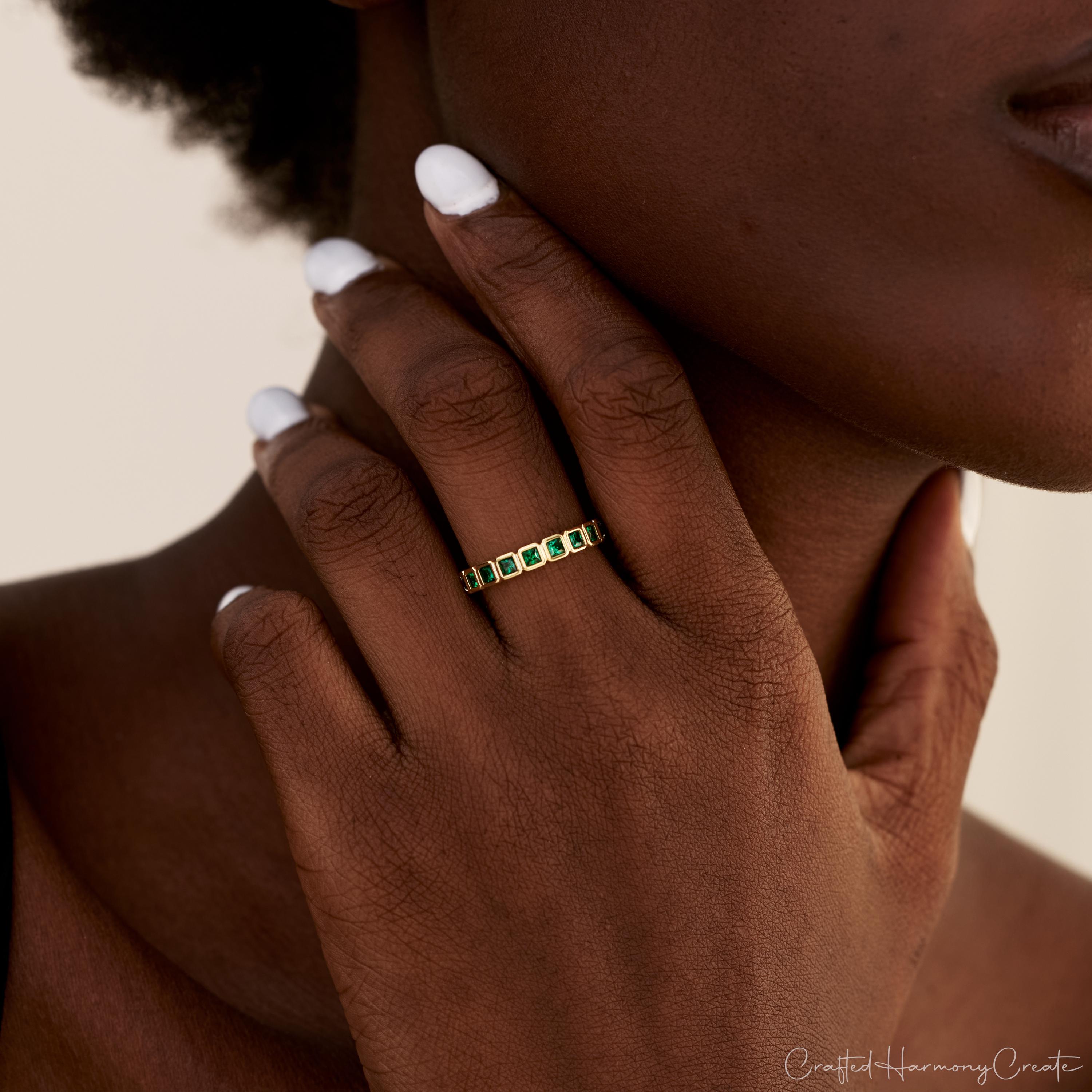 Square Bezel Set Birthstone Stacking Ring