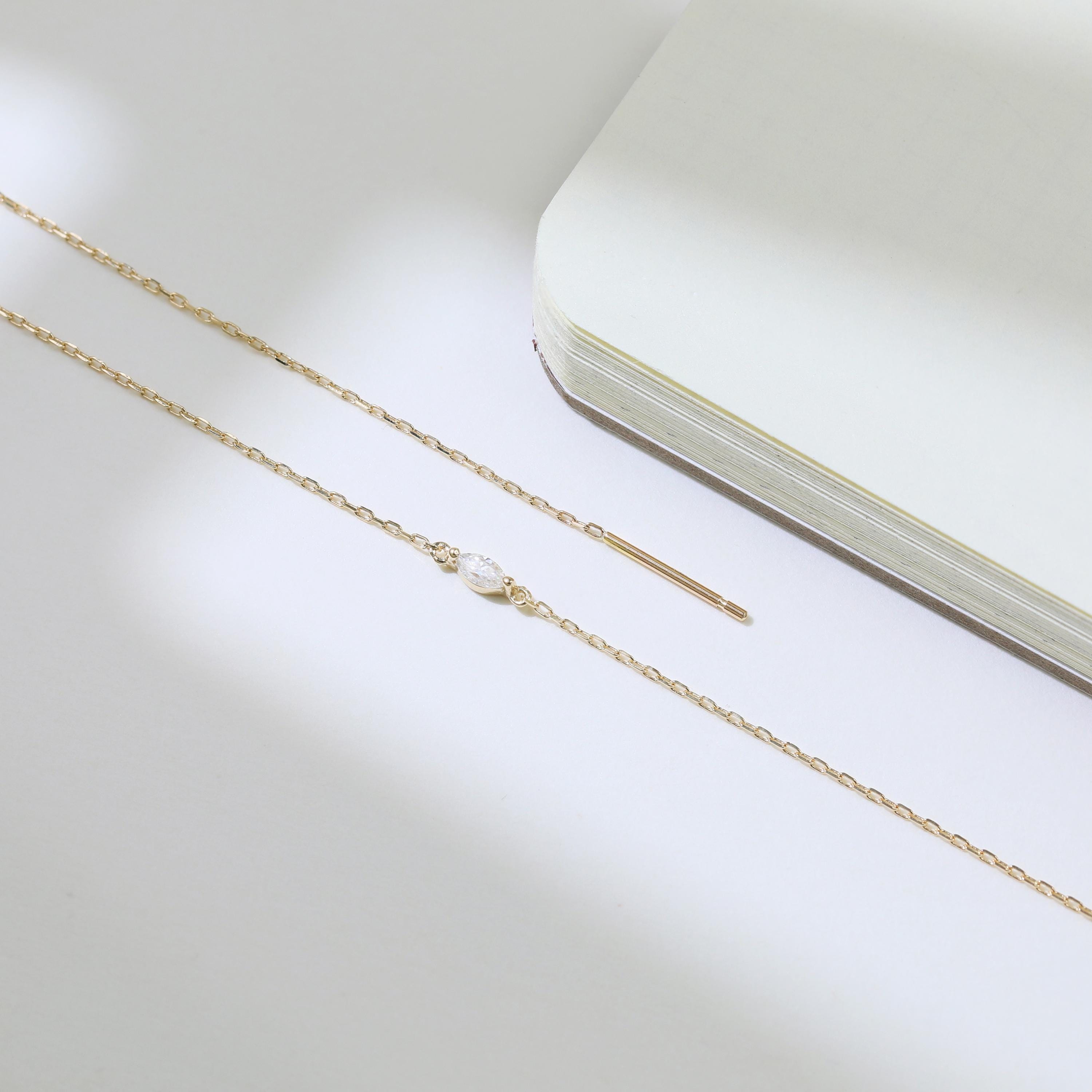 14K Solid Gold Moissanite Chain Threader Earring for Cartilage and Lobe