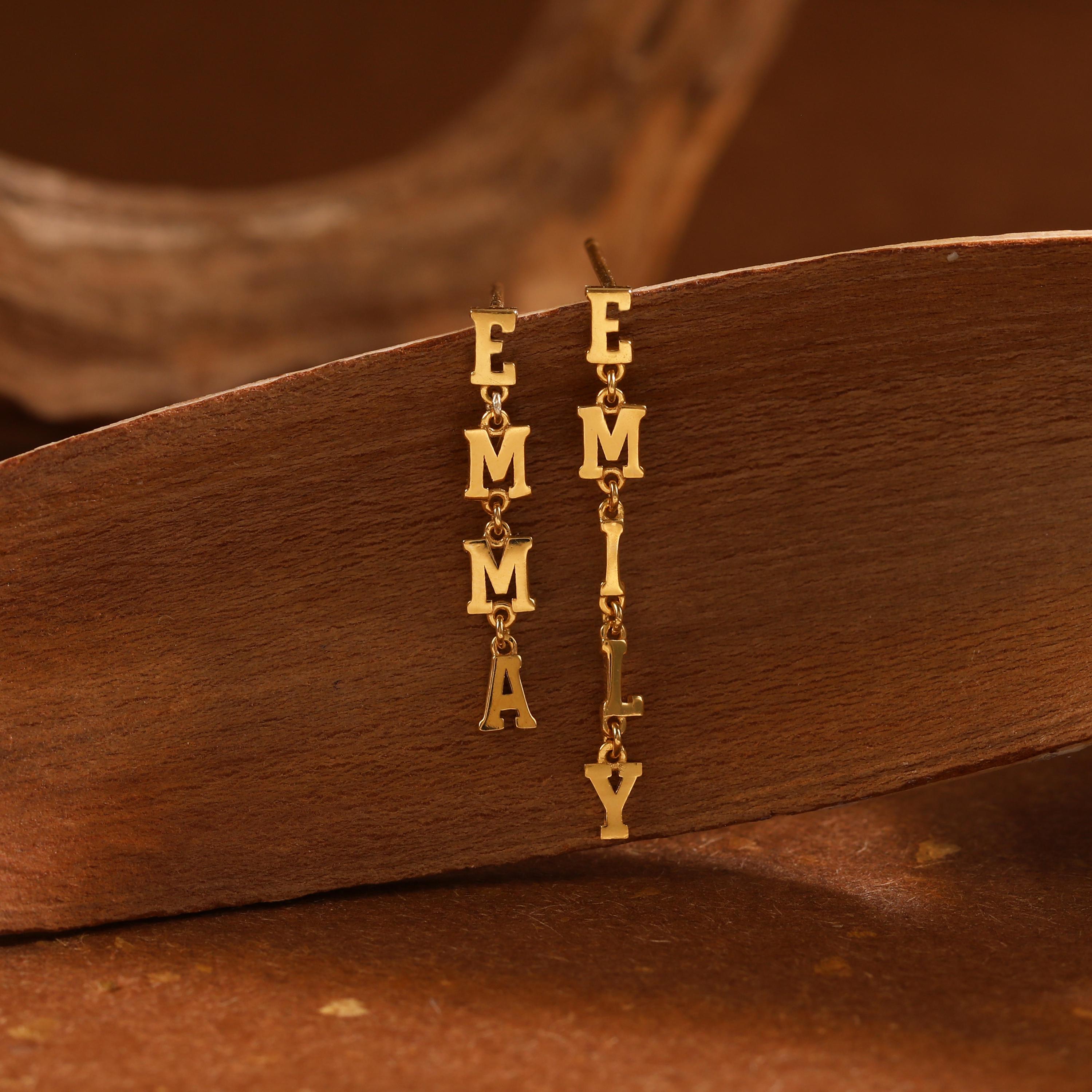 Dainty Custom Name Letter Drop Earrings in Gold or Silver