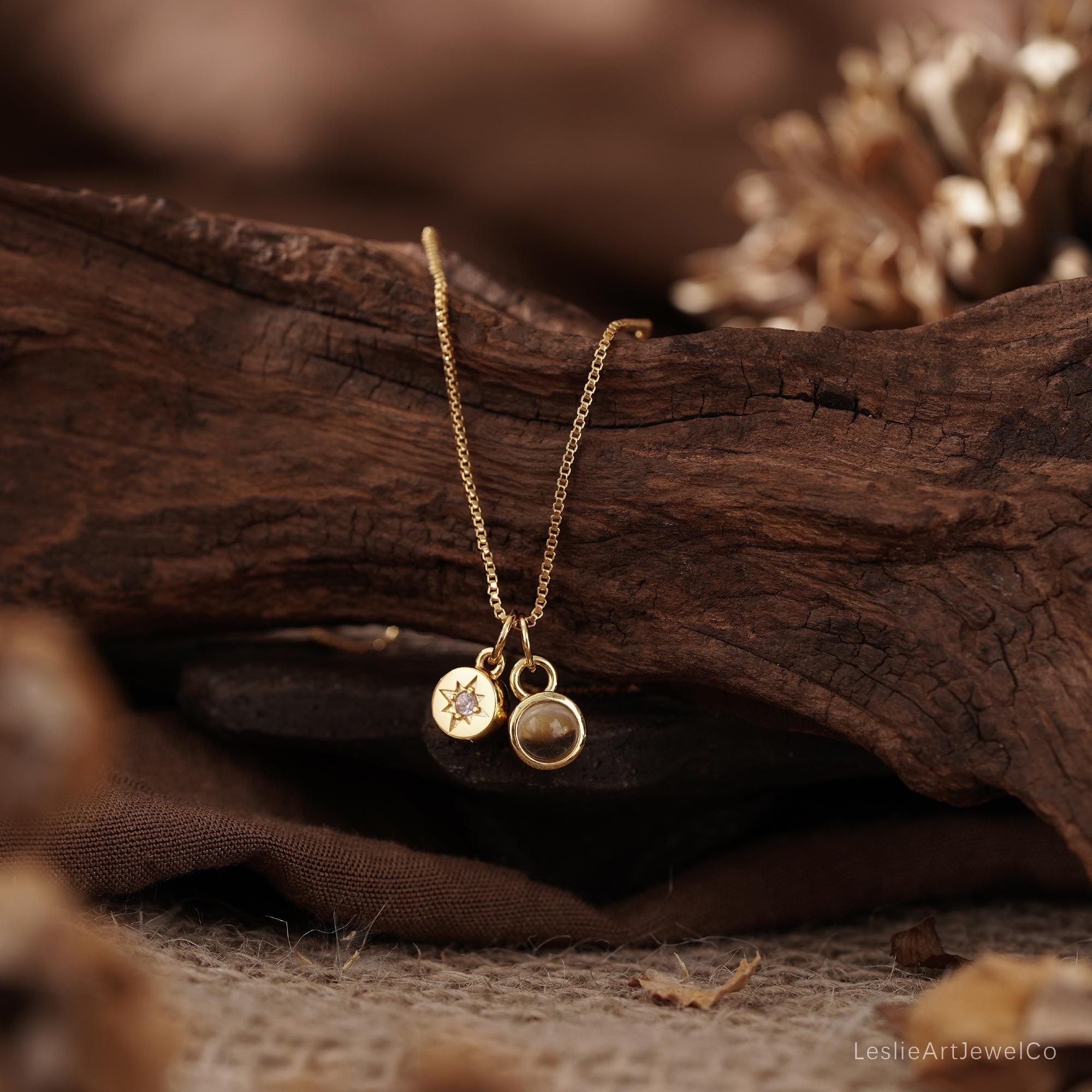 Memorial Projection Necklace with Birthstone and Picture