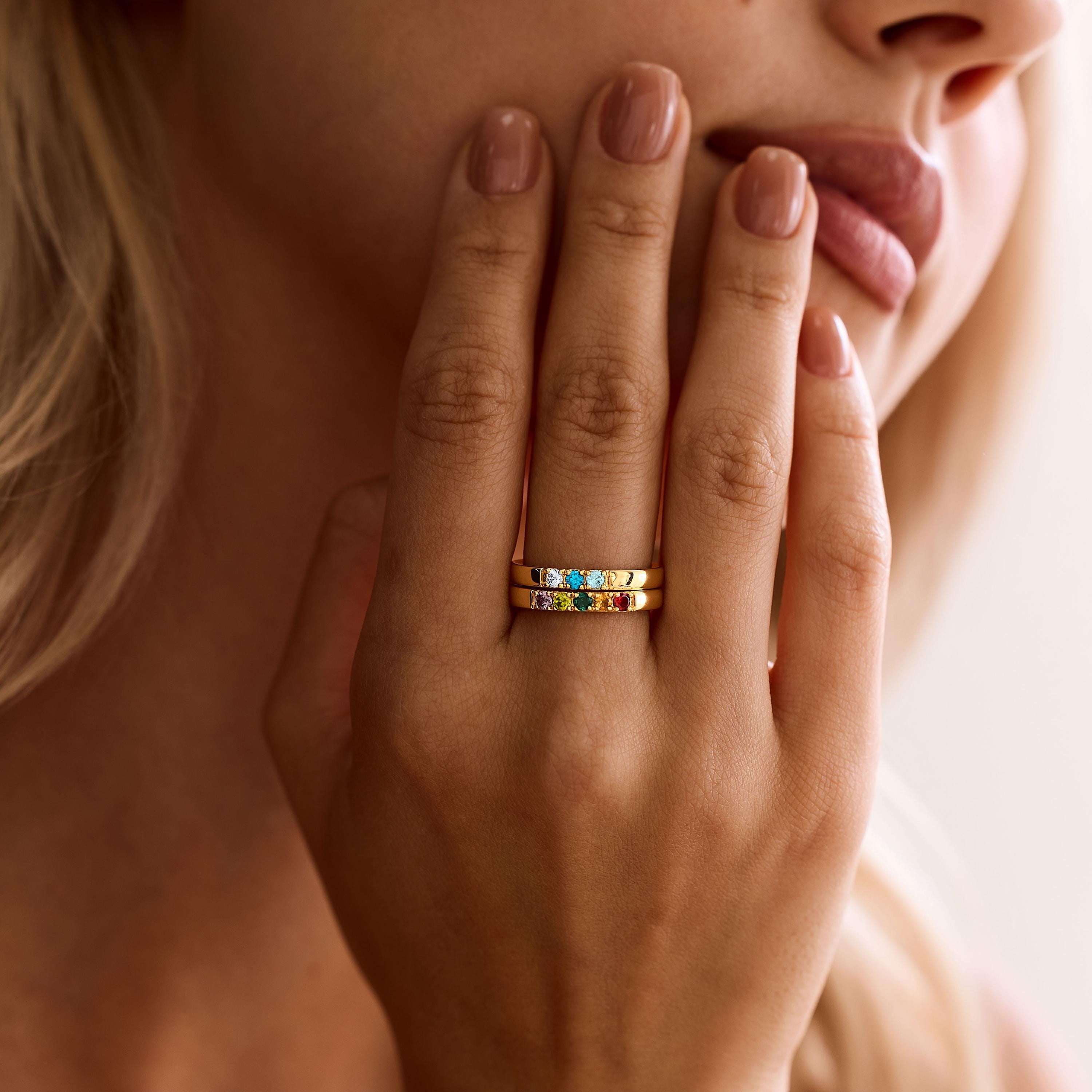 Personalized Birthstone Ring with Hidden Inner Engraving
