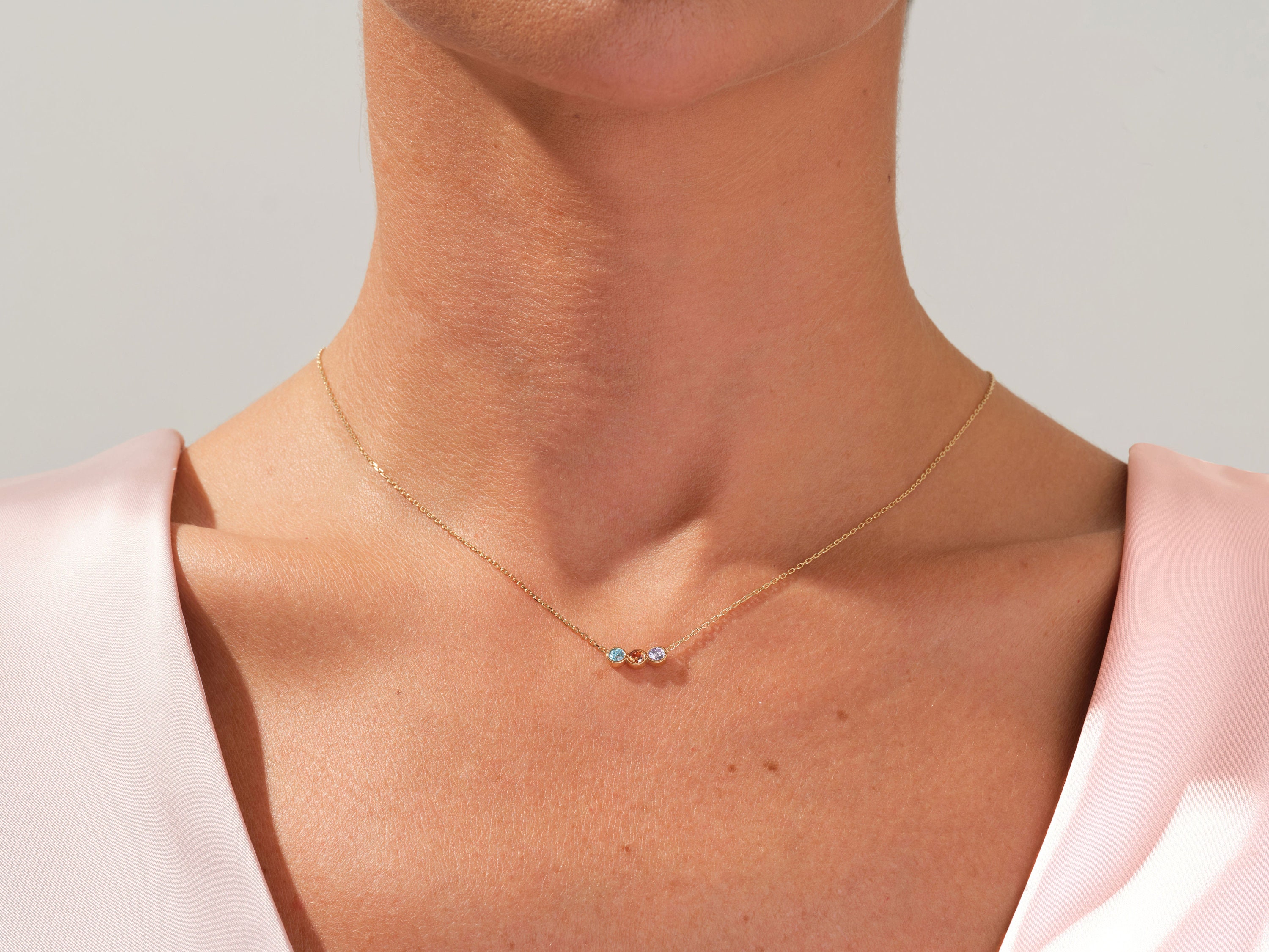 Bezel Family Birthstone Necklace in Sterling Silver