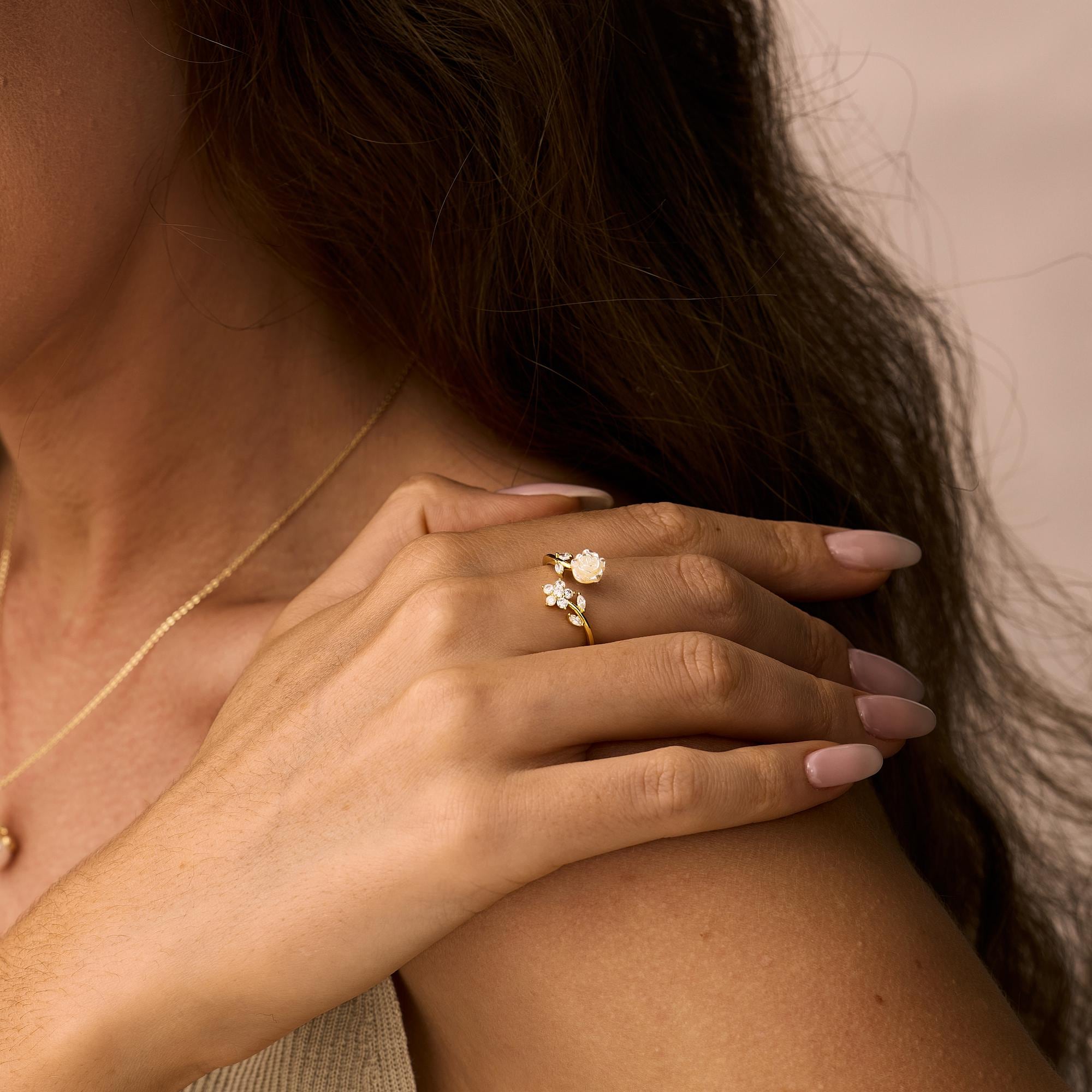 Gold Plated Camellia Flower Ring, Adjustable Open Floral Ring
