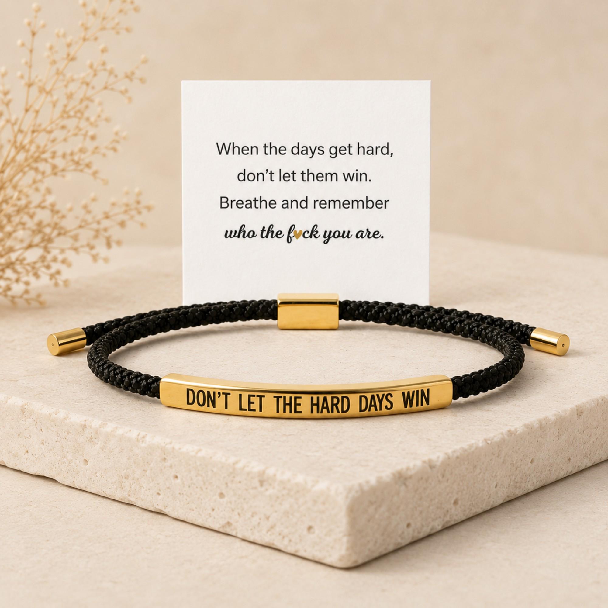 Engraved Motivational Bar Bracelet in Stainless Steel with Braided Cord