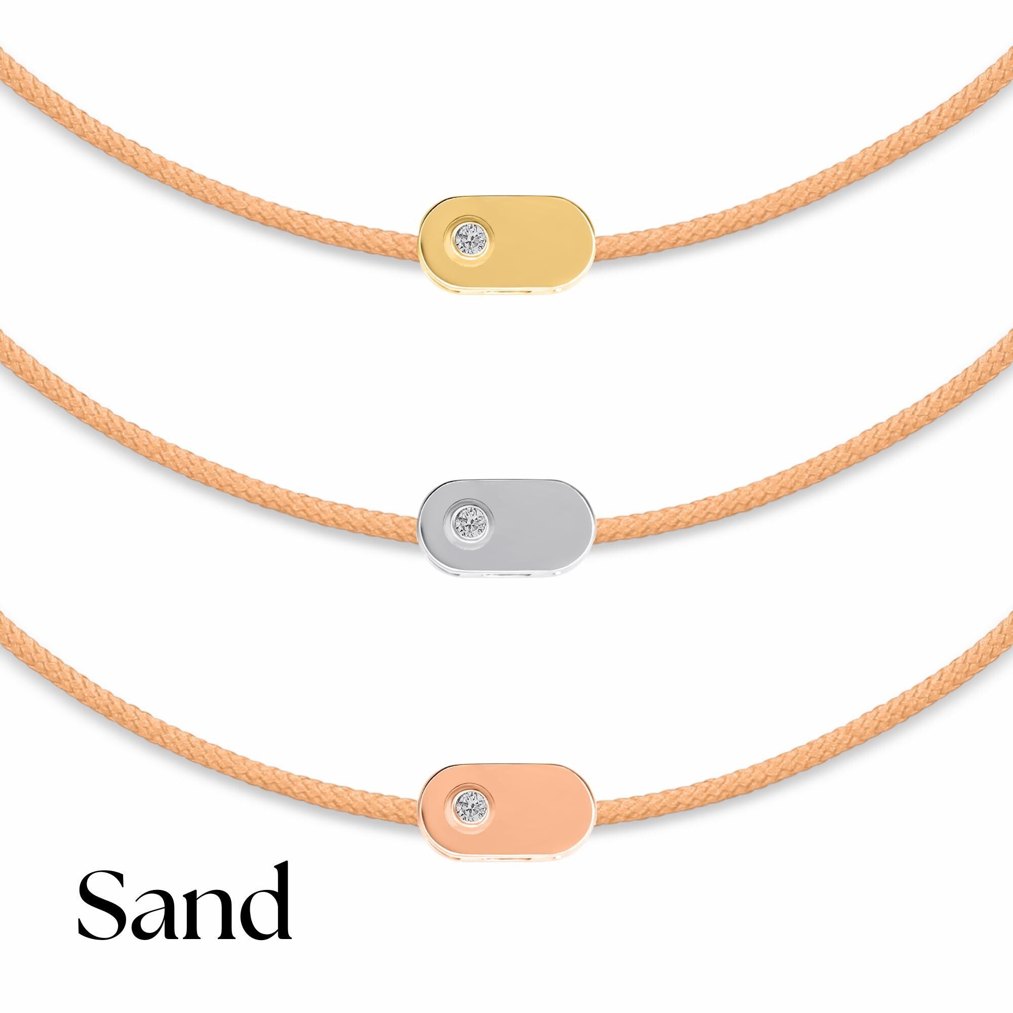 Personalized 14K Solid Gold Initial Bracelet with Natural Diamond on Silk Thread