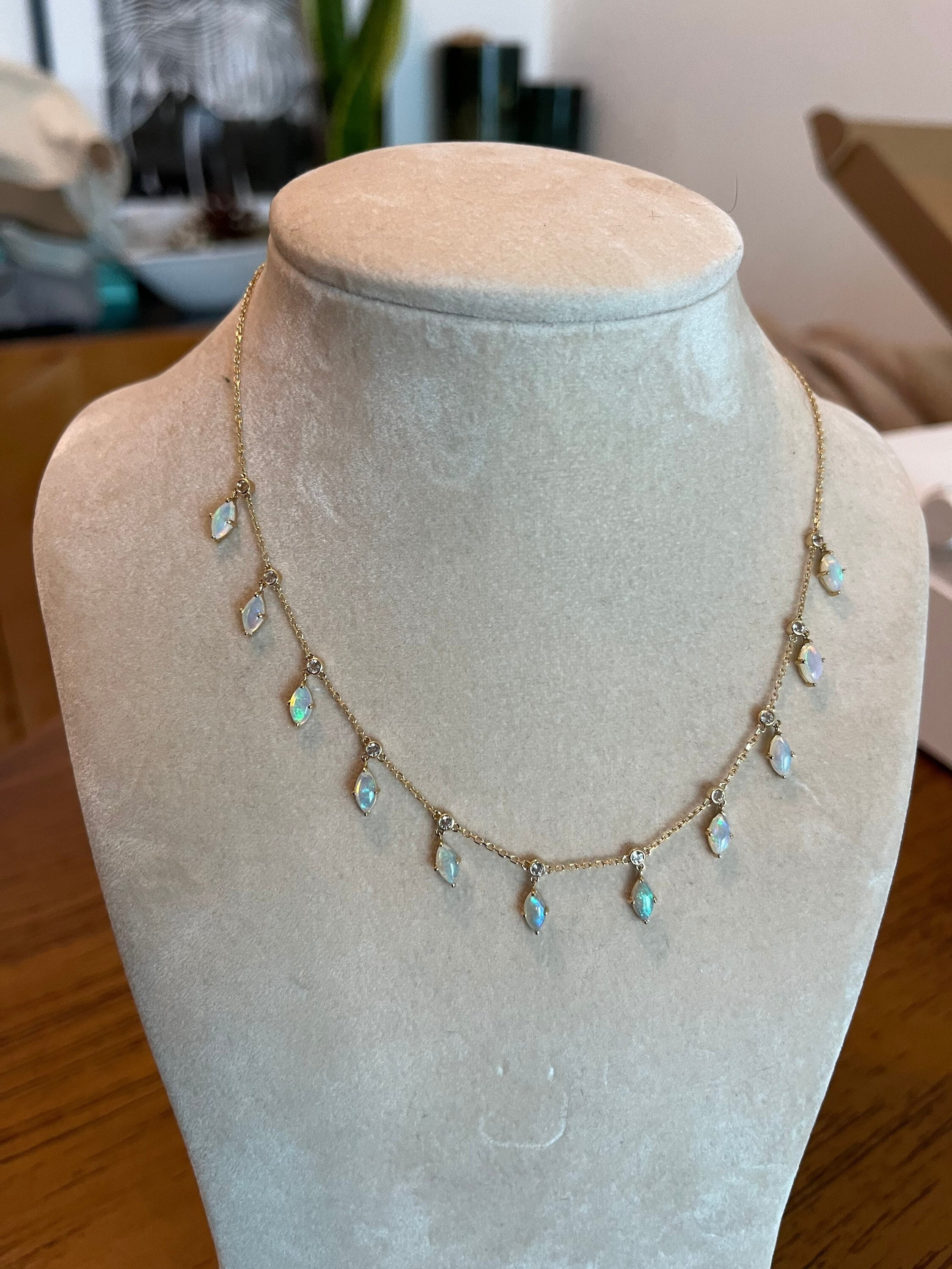 Australian Opal Choker Necklace in 14K or 18K Solid Gold