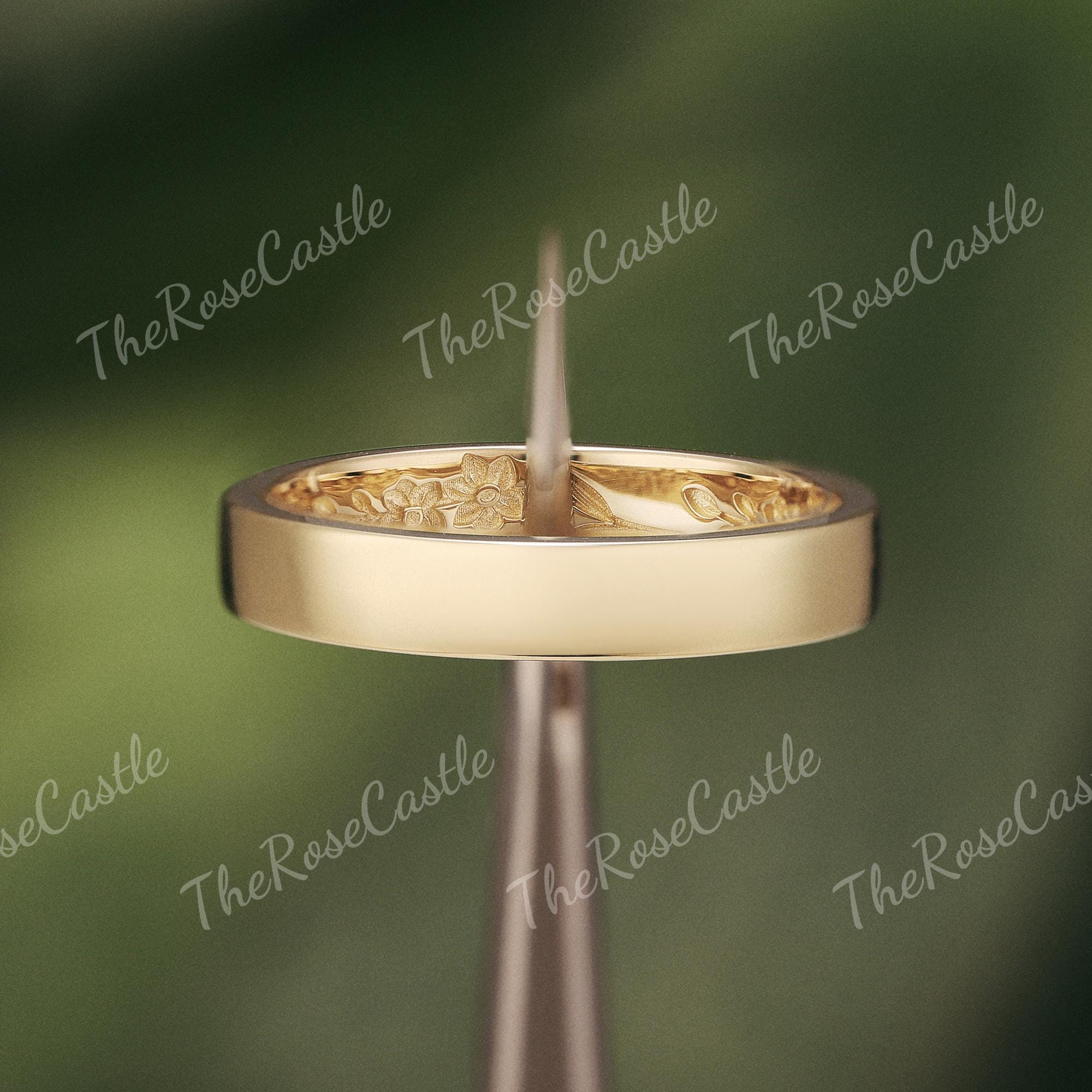 Engraved Floral Wedding Band Set for Couples