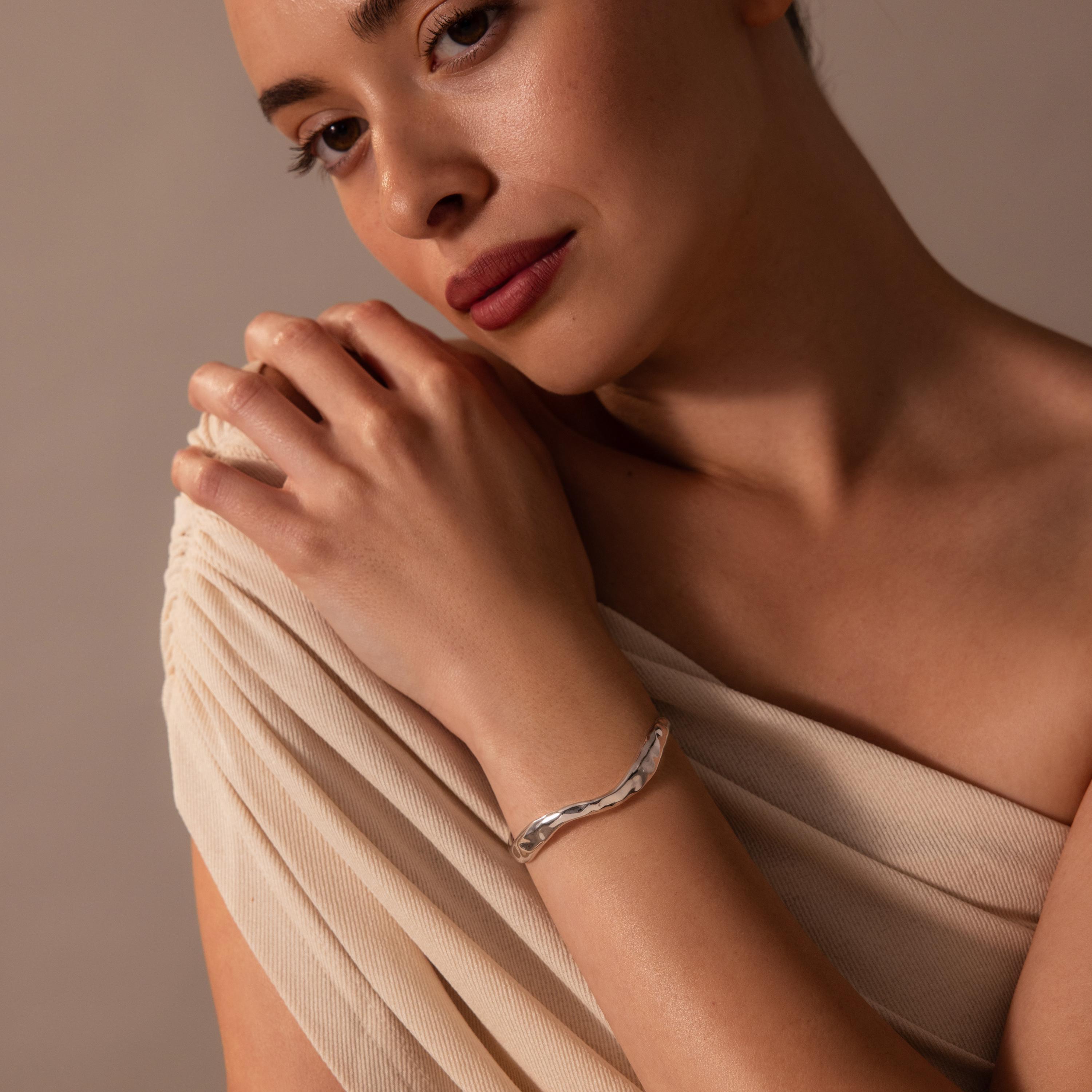 Wavy Cuff Bracelet in 18K Gold Over Brass