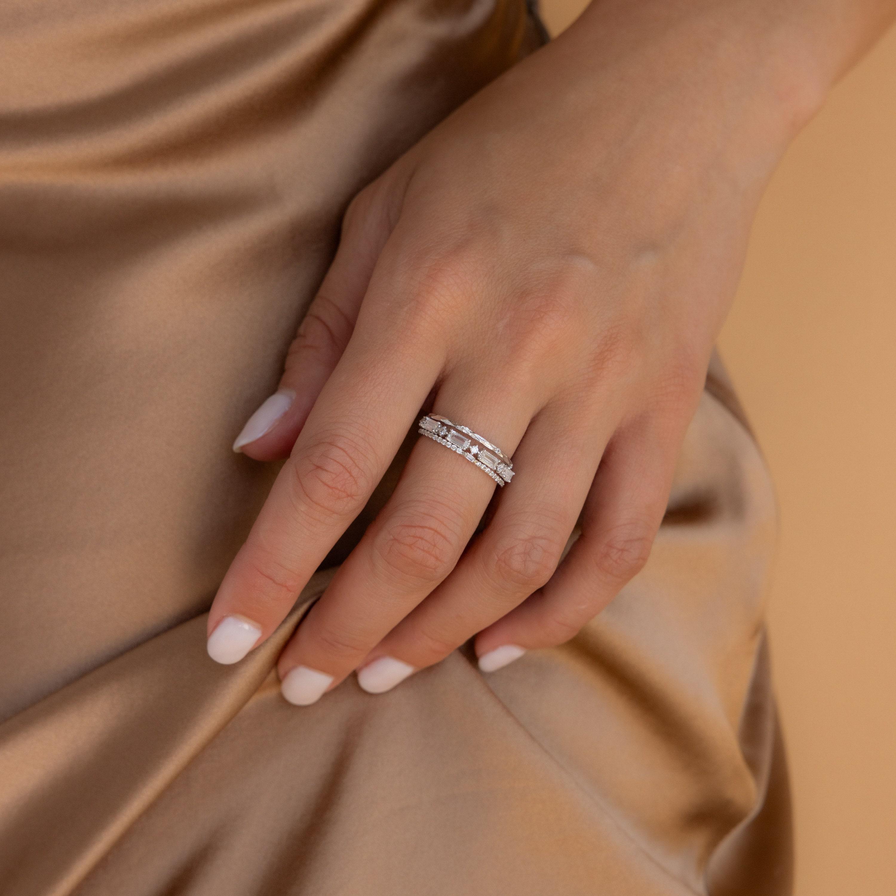 Diamond CZ Ring Set of 3 Dainty Stacking Bands