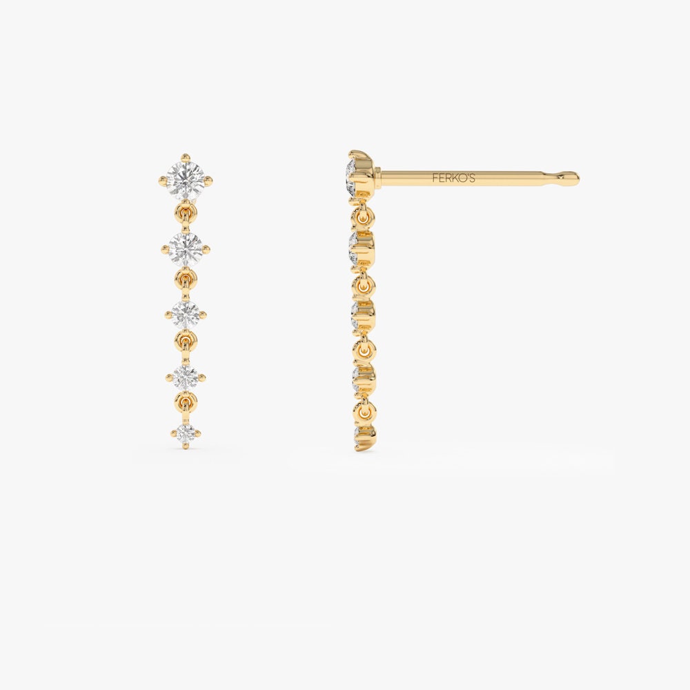 14K Gold Dangling Four Prong Natural Diamond Drop Earrings