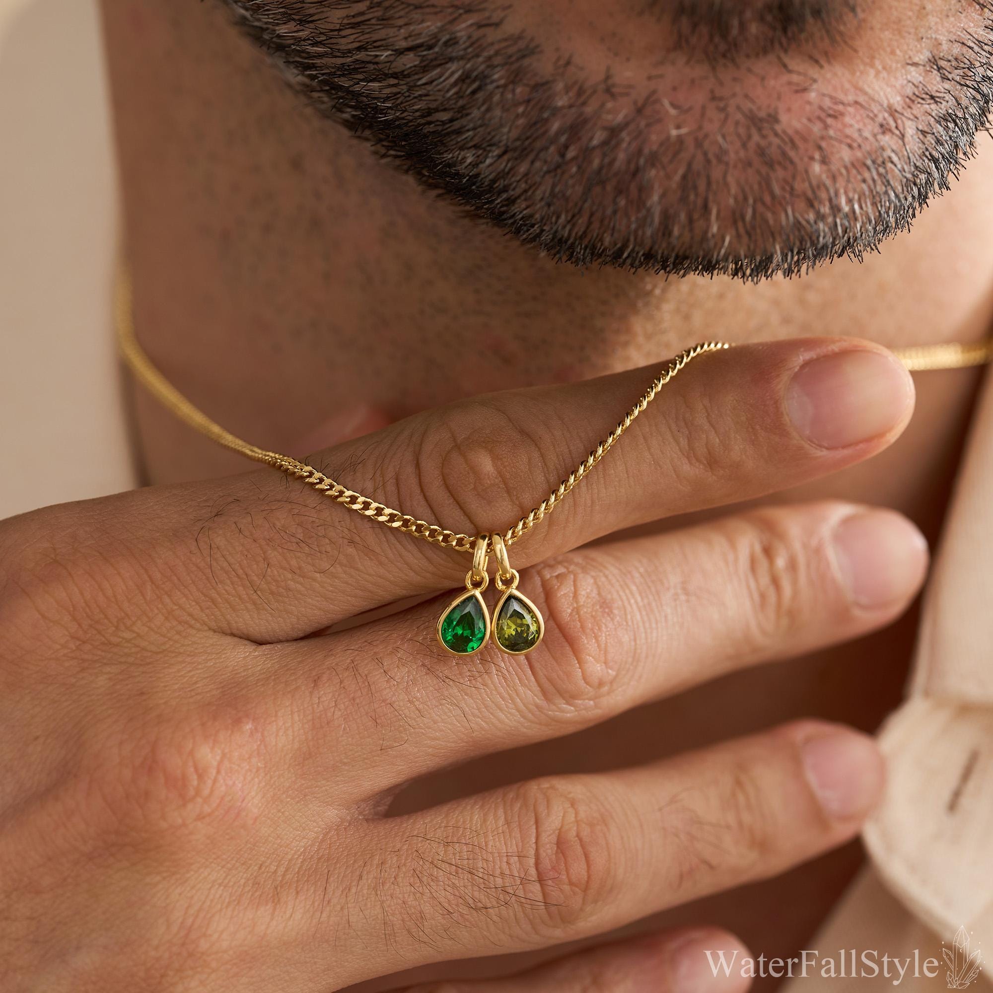 Custom Birthstone Necklace for Men in Copper with Zircon Stone