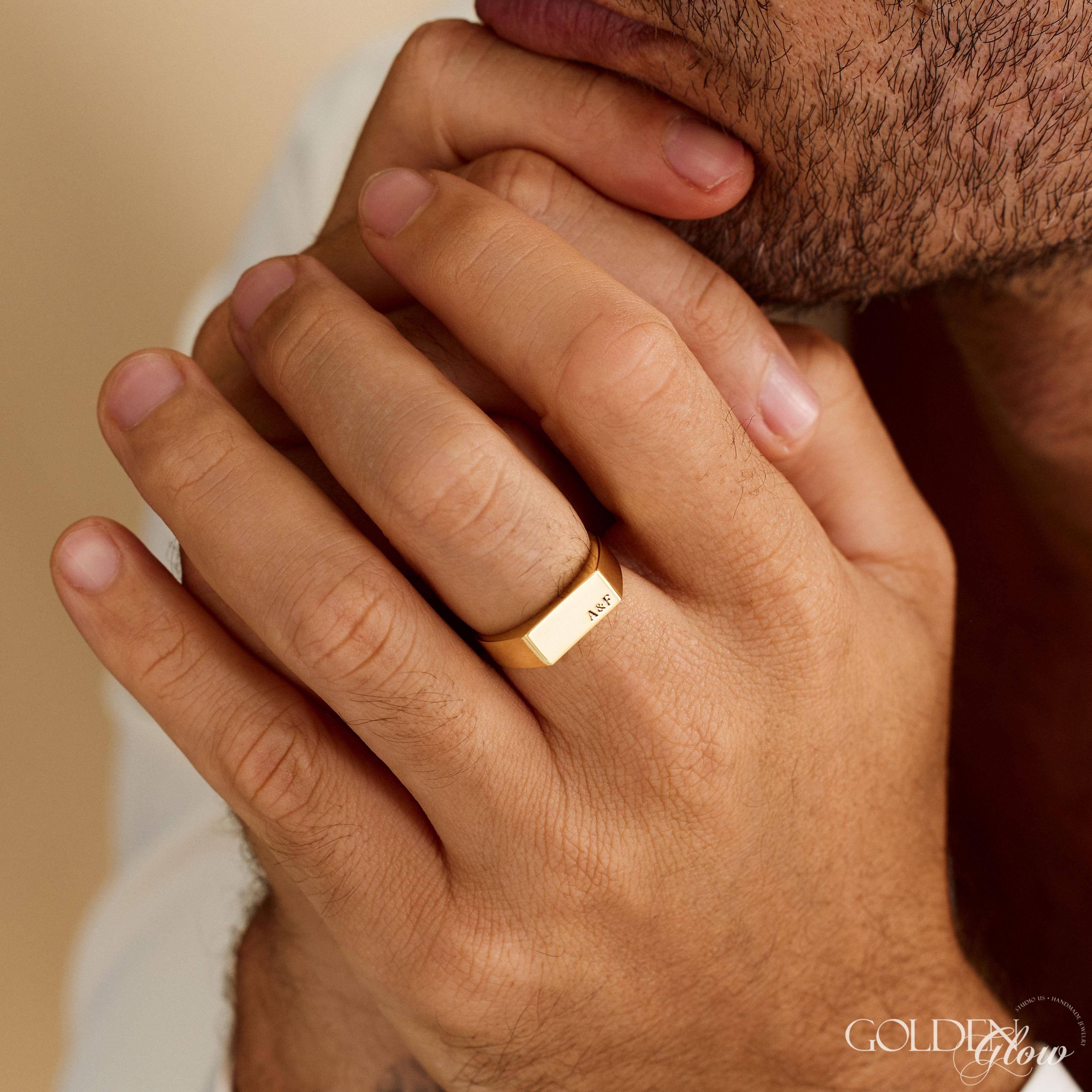 Engraved Signet Ring for Men, Custom Initial Band