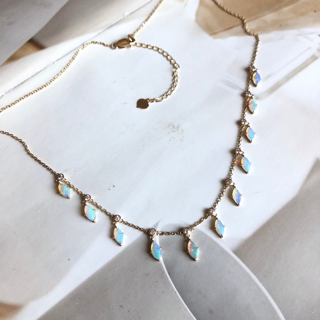 Australian Opal Choker Necklace in 14K or 18K Solid Gold