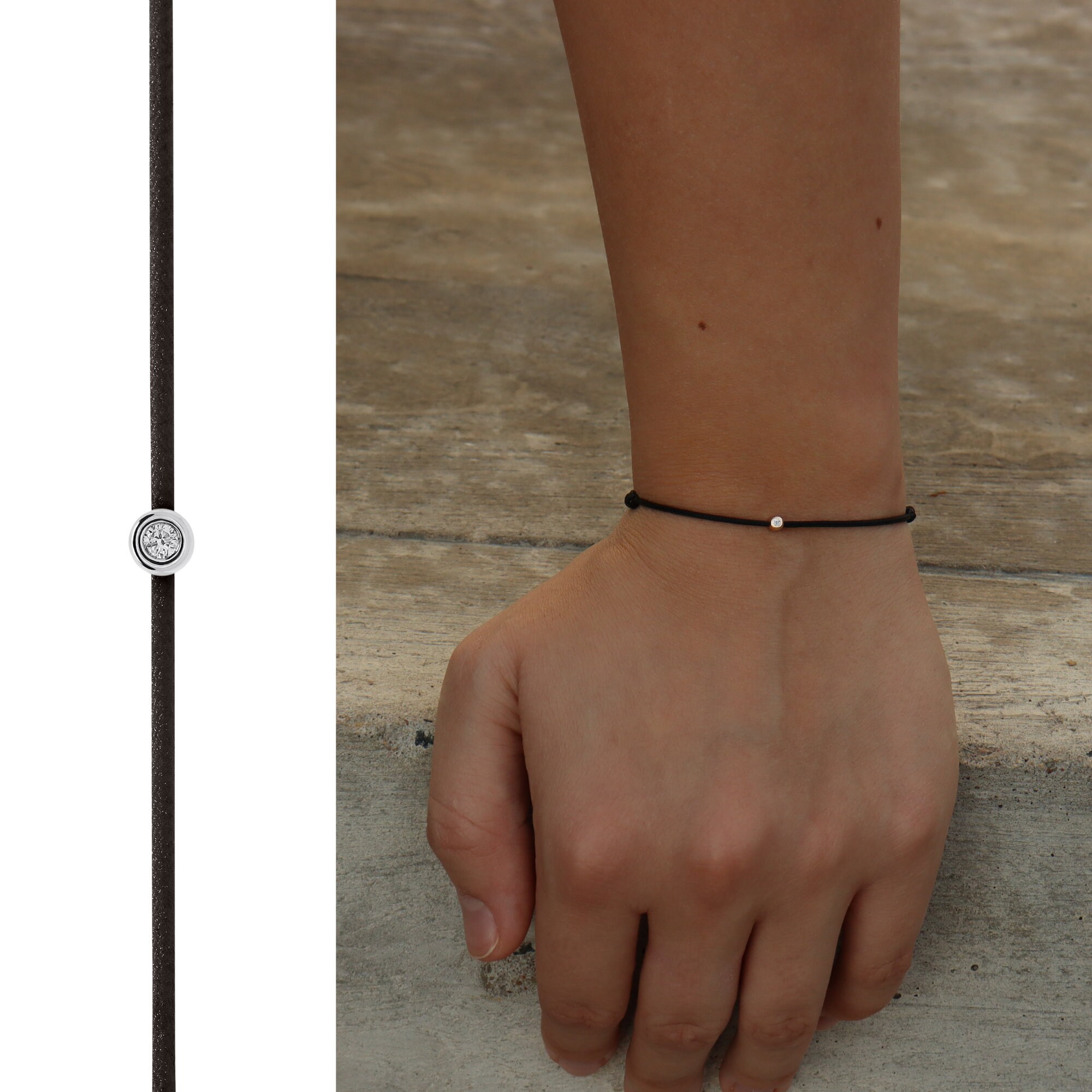 14K Solid Gold Diamond String Bracelet on Silk Thread
