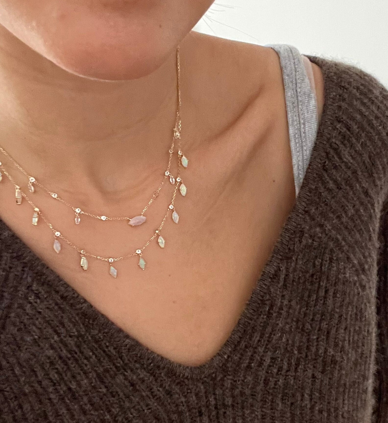 Australian Opal Choker Necklace in 14K or 18K Solid Gold