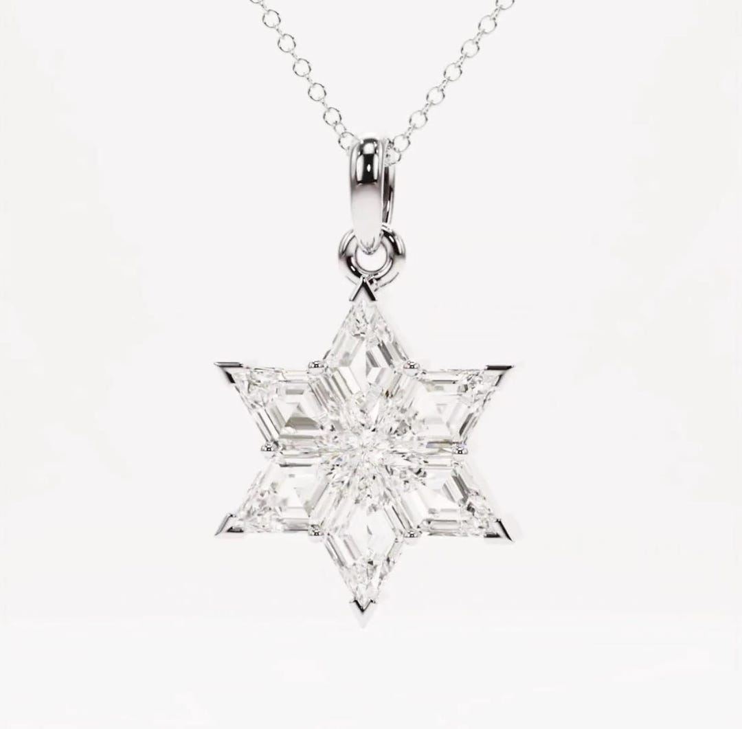 14K White Gold Star of David Pendant Necklace with 1.6 Carat Lab Grown Diamonds
