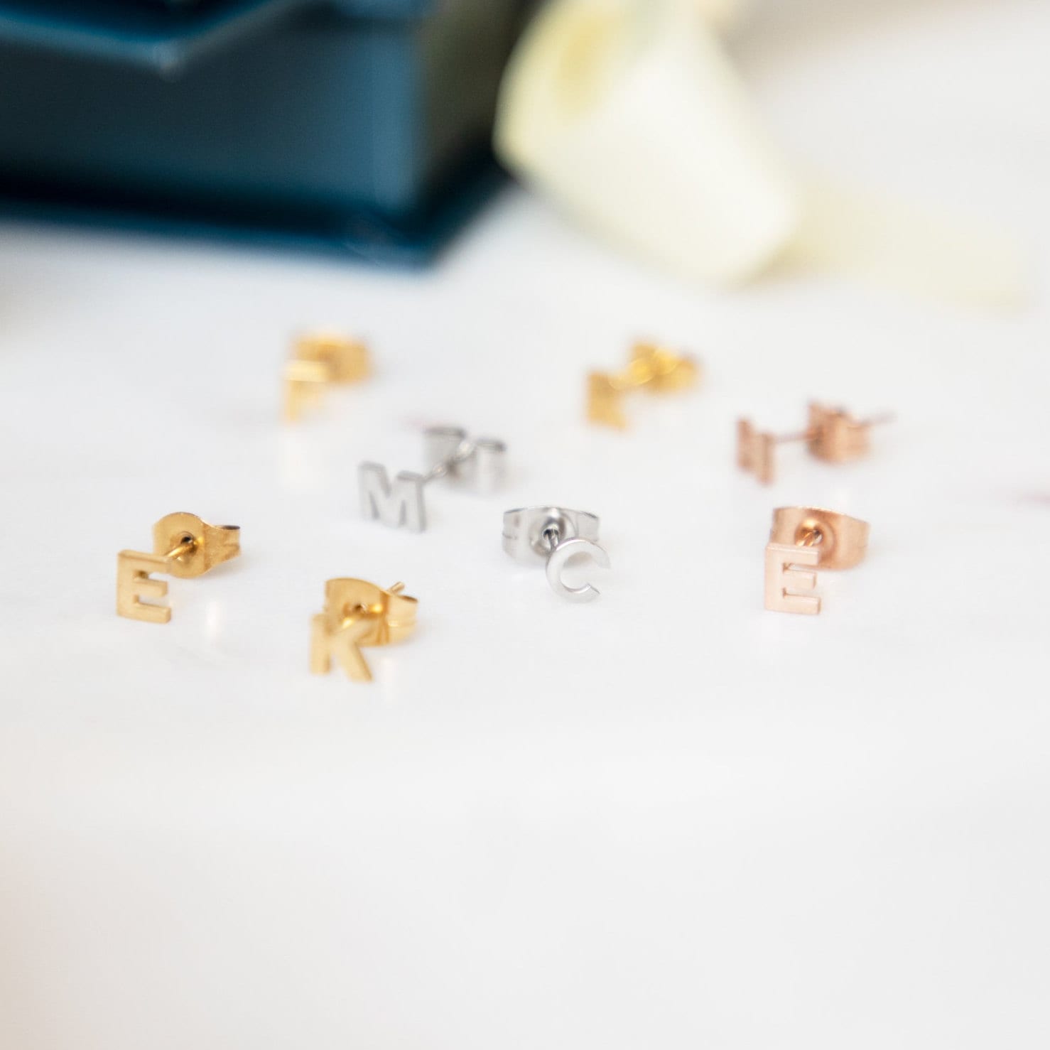 Tiny Custom Initial Letter Earring in Gold Plated Stainless Steel