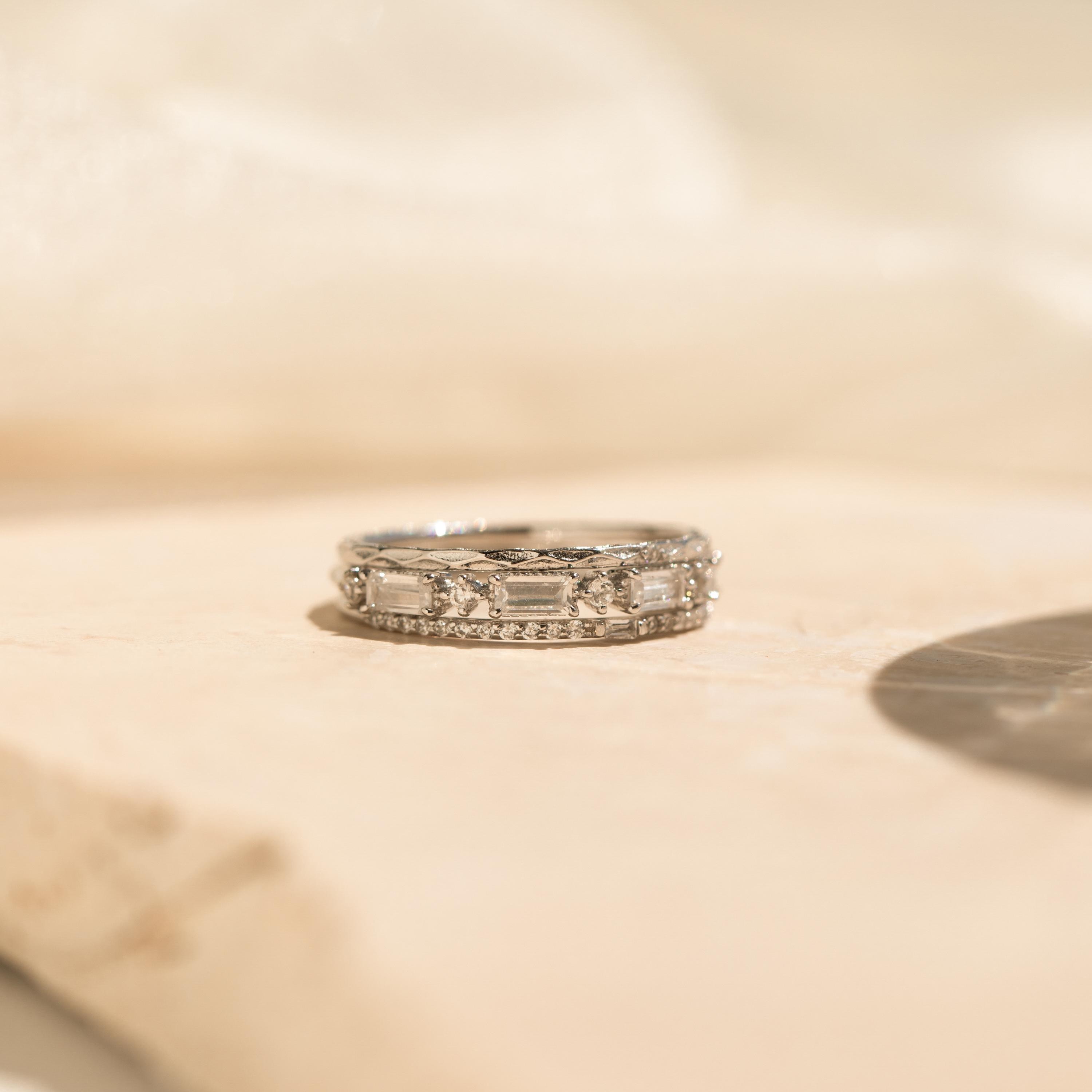 Diamond CZ Ring Set of 3 Dainty Stacking Bands