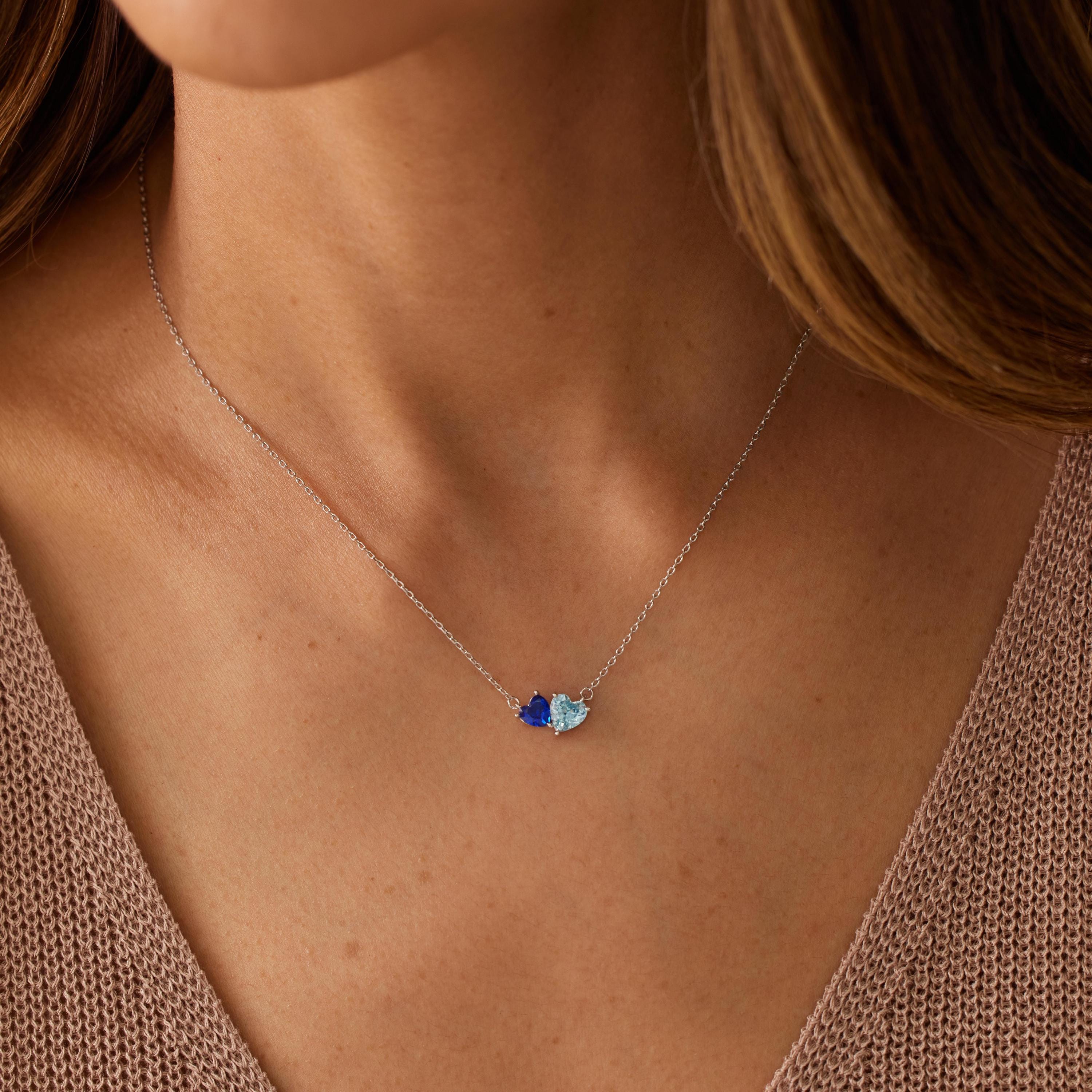 Two Heart Birthstone Necklace in 14K Gold Plating with Two Custom Months